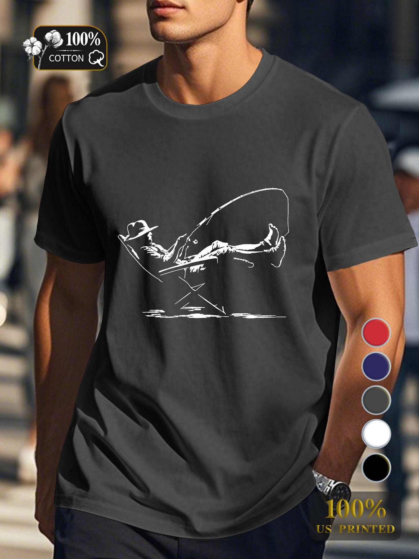 serene fishing scene Men's pure cotton Tshirt Comfort Fit