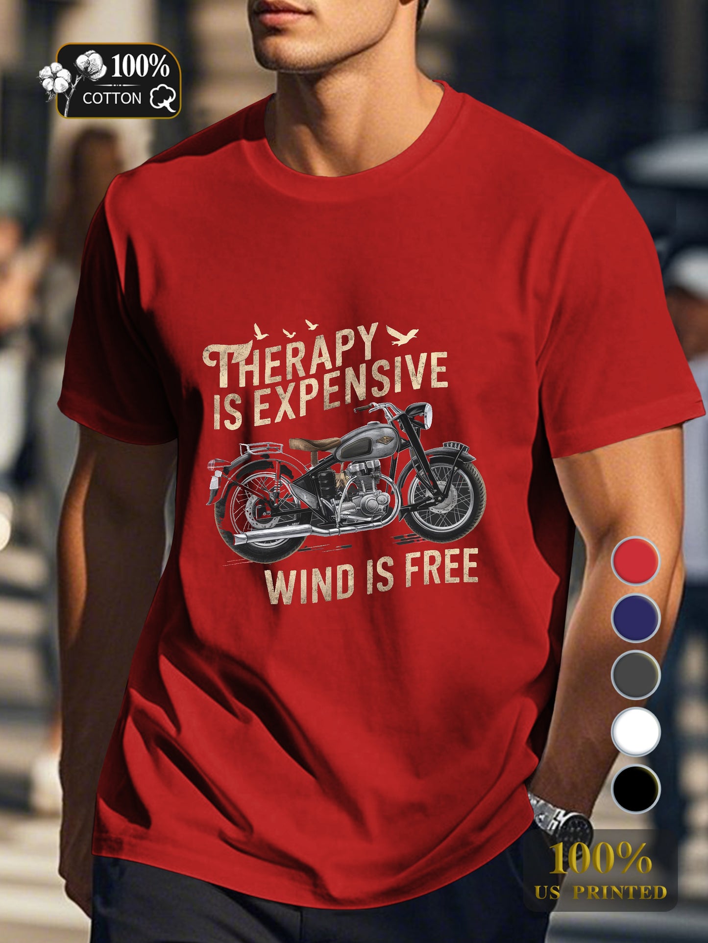 THERAPY IS EXPENSIVE WIND IS FREE Men's pure cotton Tshirt Comfort Fit