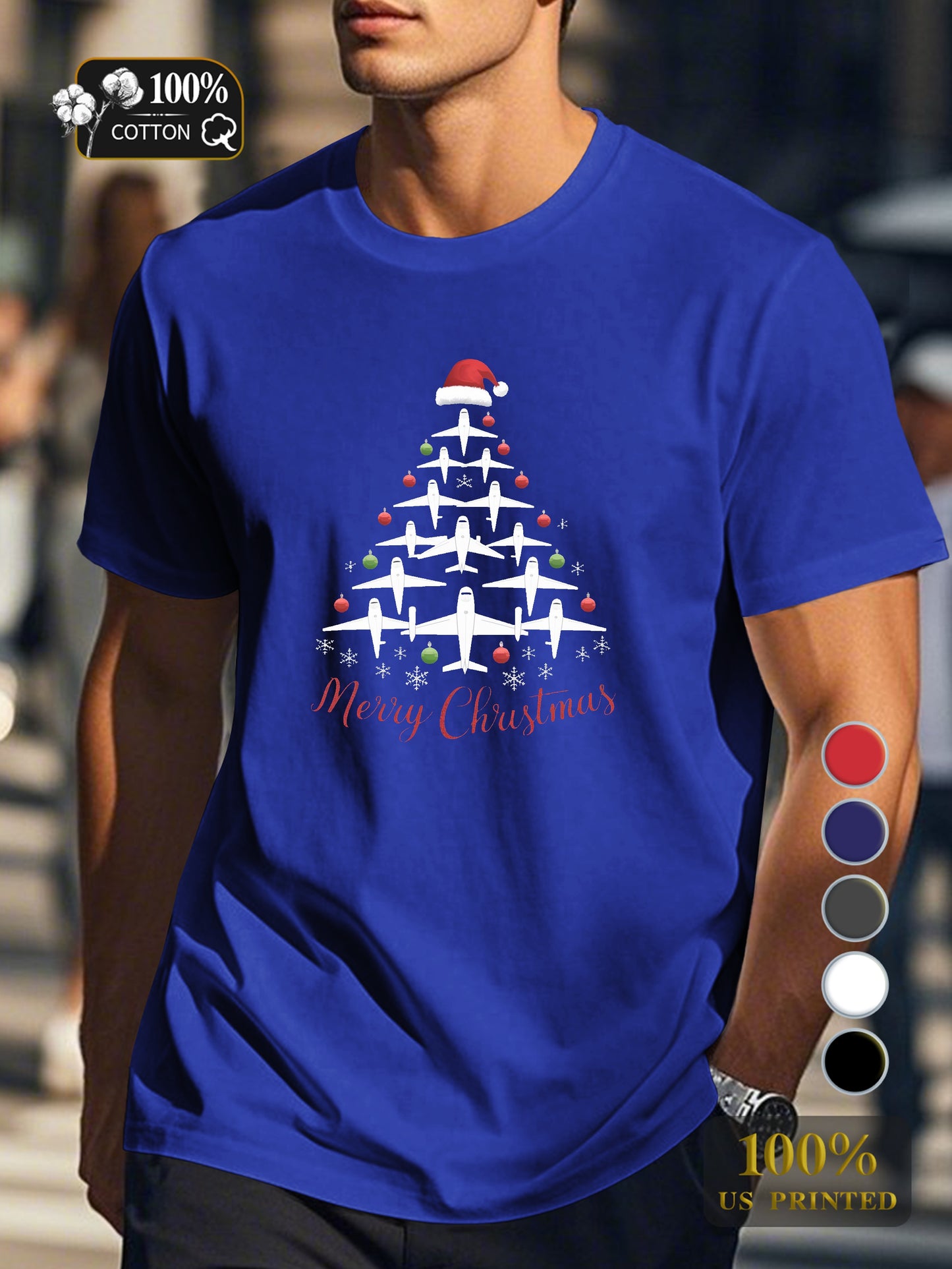 airplanes forming Christmas tree Men's pure cotton Tshirt Comfort Fit