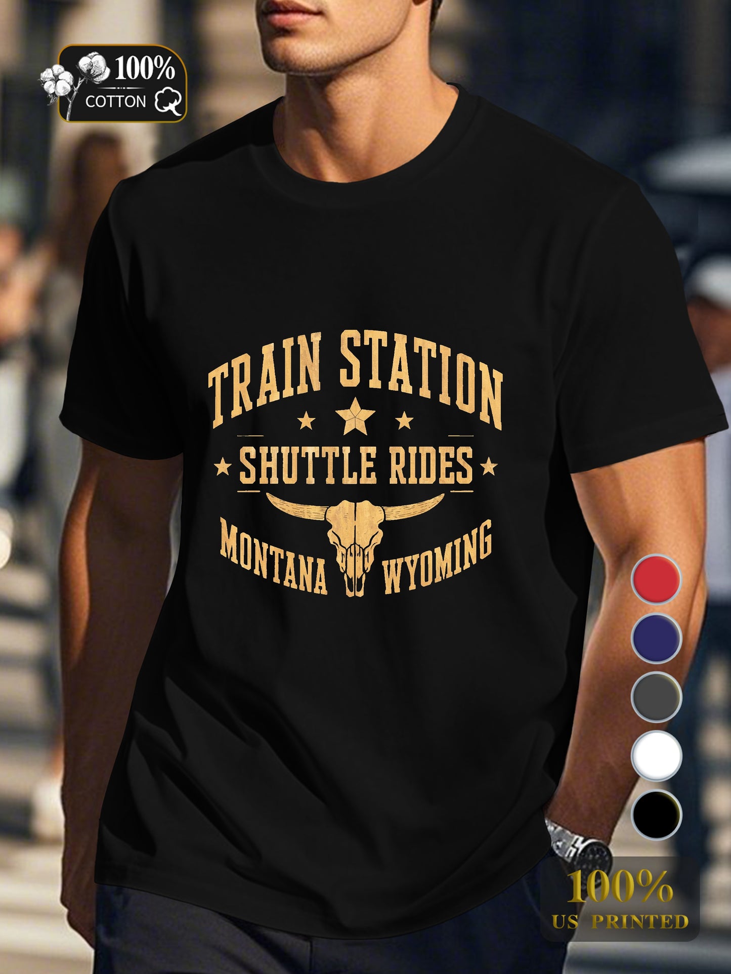 TRAIN STATION SHUTTLE RIDES Men's pure cotton Tshirt Comfort Fit