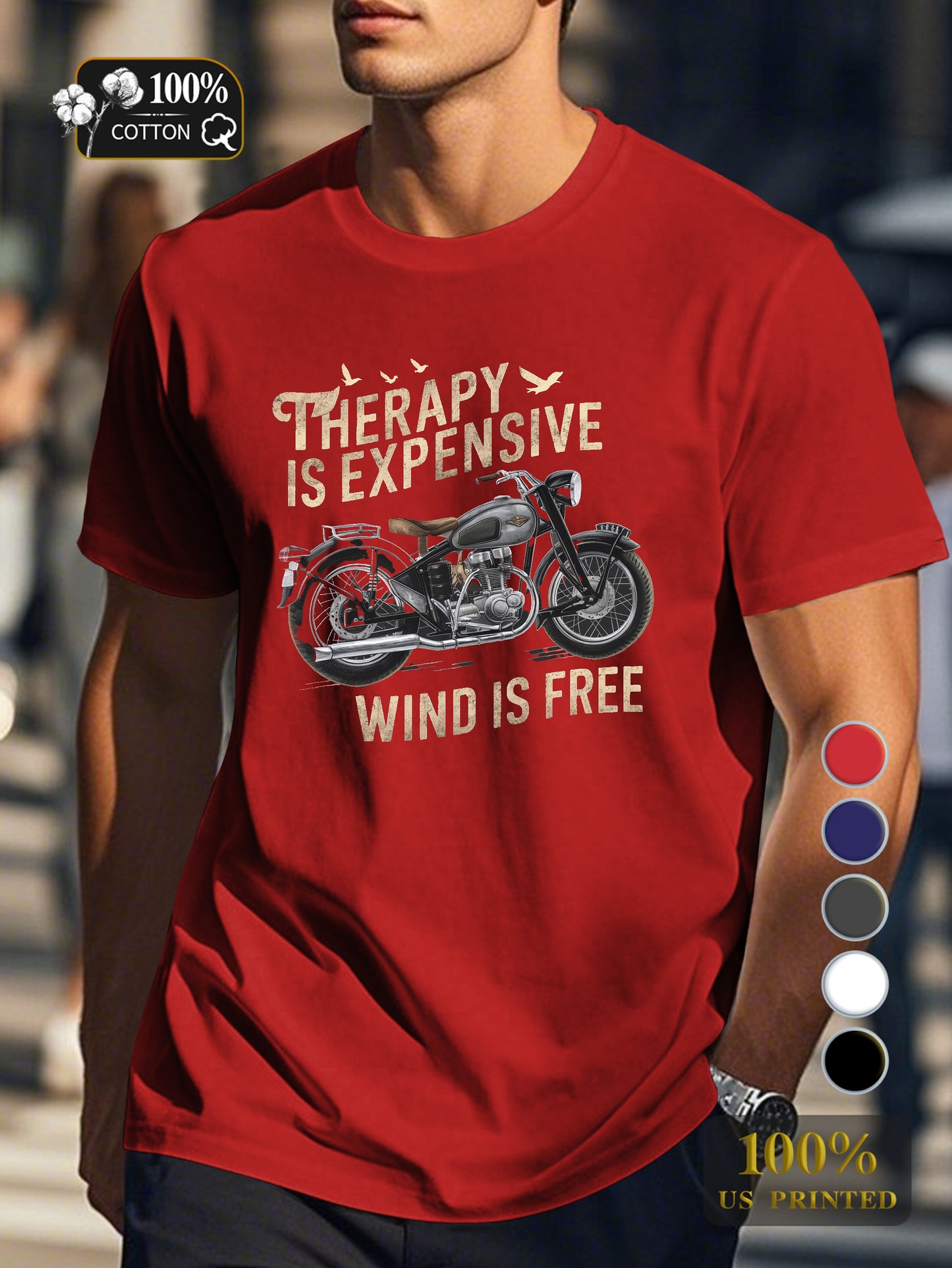 THERAPY IS EXPENSIVE WIND IS FREE Men's pure cotton Tshirt Comfort Fit