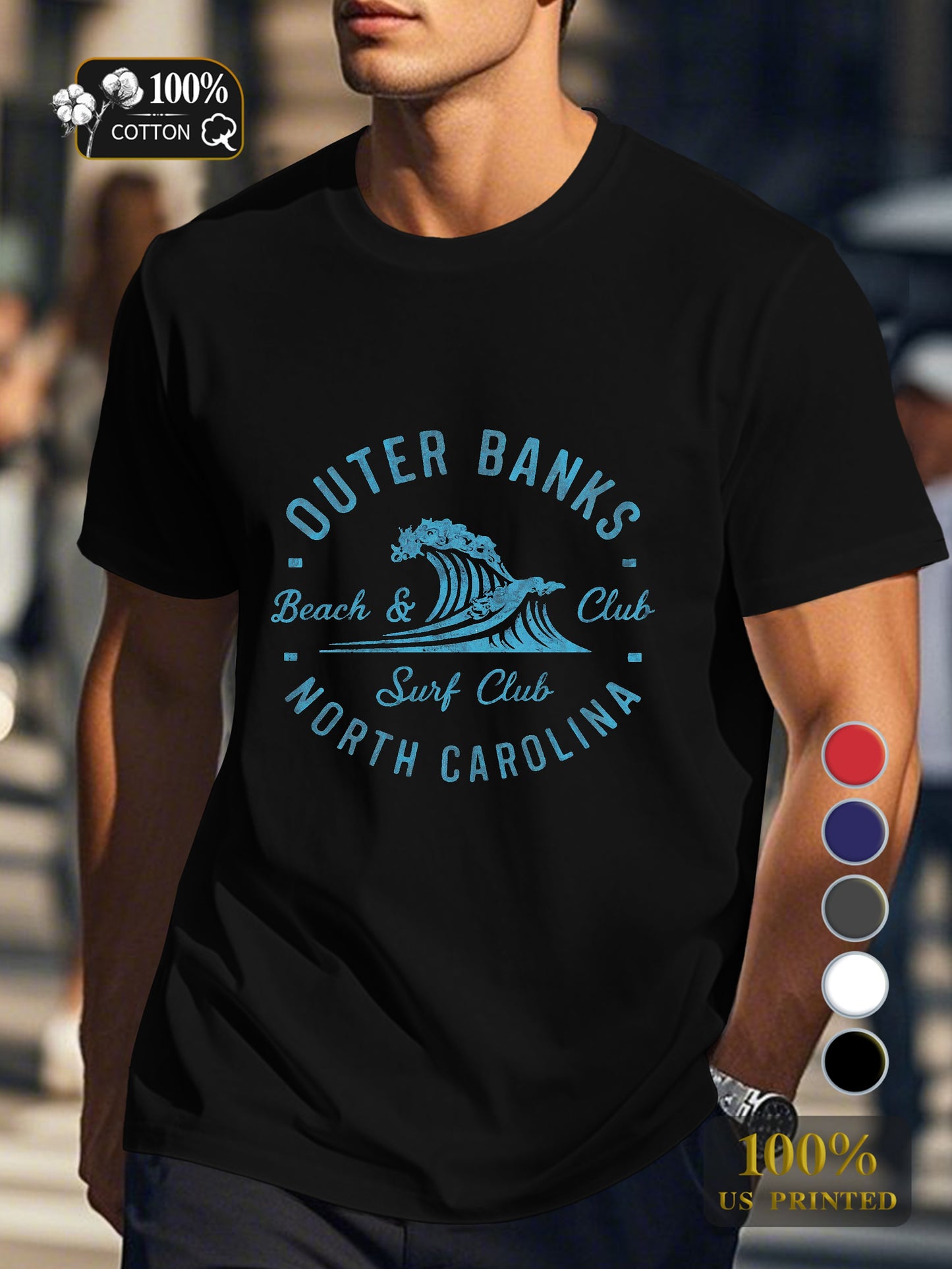 OUTER BANKS beach surf club Men's pure cotton Tshirt Comfort Fit
