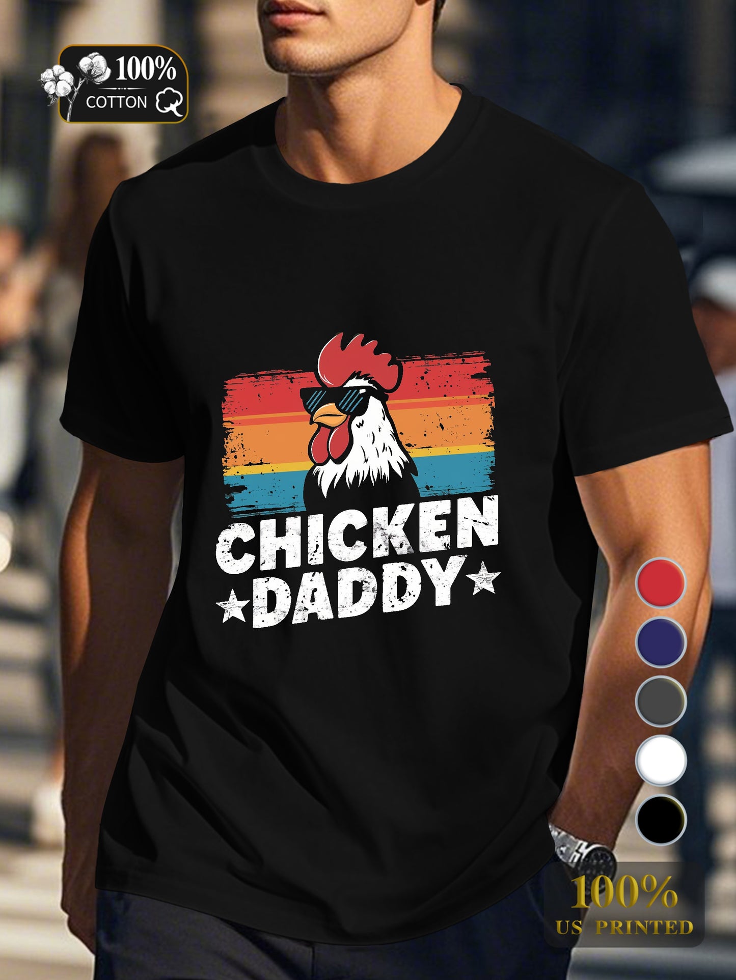 CHICKEN DADDY rooster illustration Men's pure cotton Tshirt Comfort Fit