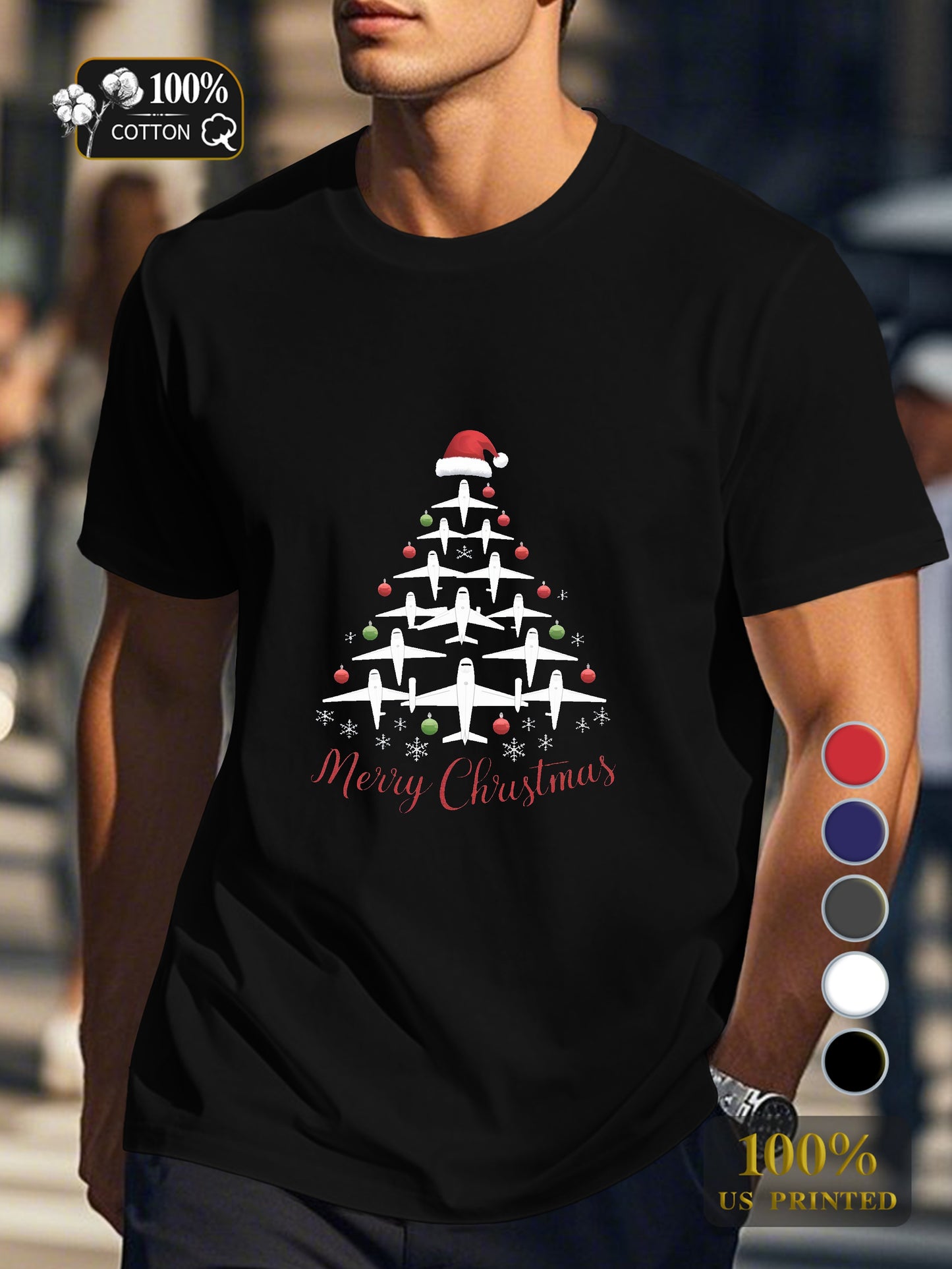 airplanes forming Christmas tree Men's pure cotton Tshirt Comfort Fit
