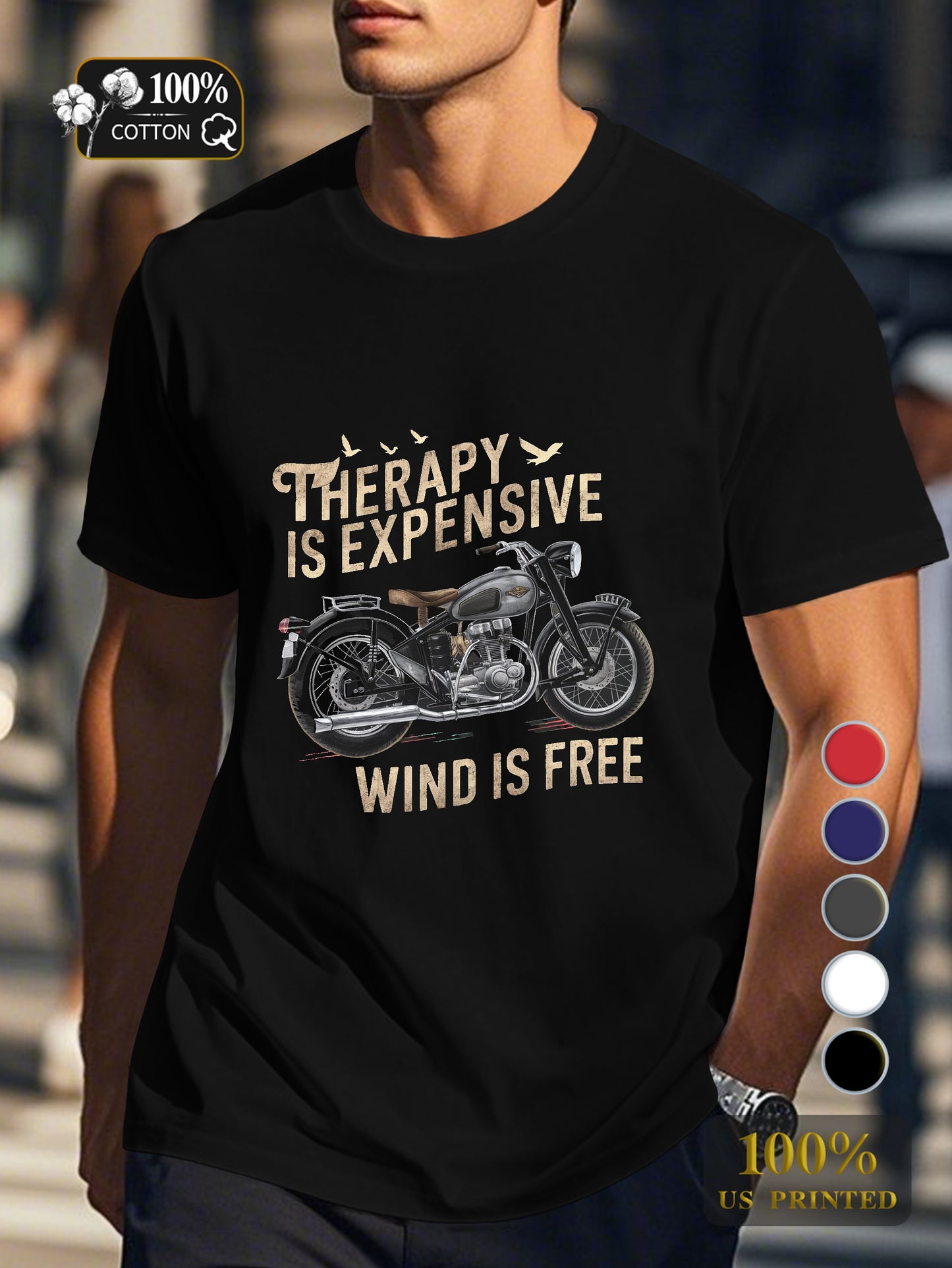THERAPY IS EXPENSIVE WIND IS FREE Men's pure cotton Tshirt Comfort Fit