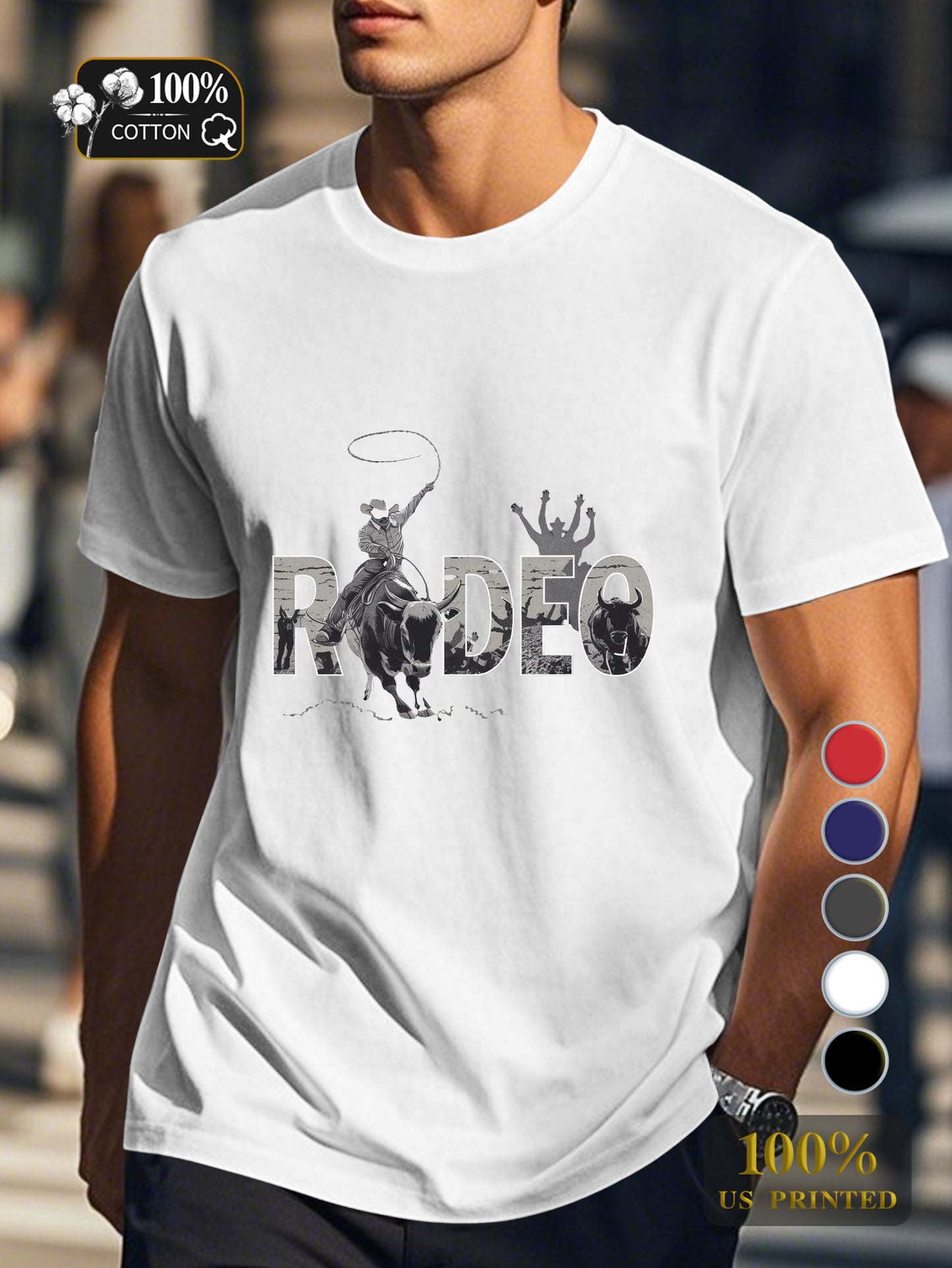 RODEO with detailed scenes Men's pure cotton Tshirt Comfort Fit