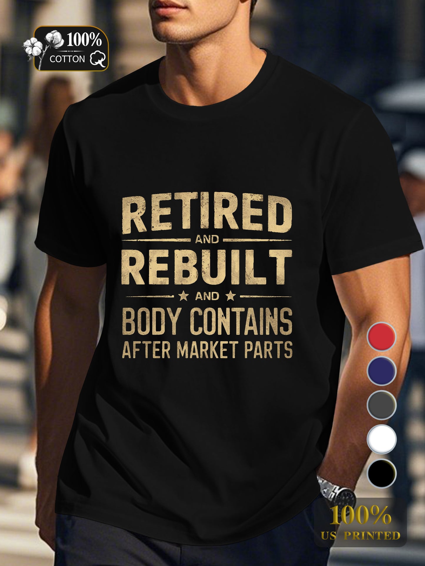 RETIRED and REBUILT illustration Men's pure cotton Tshirt Comfort Fit