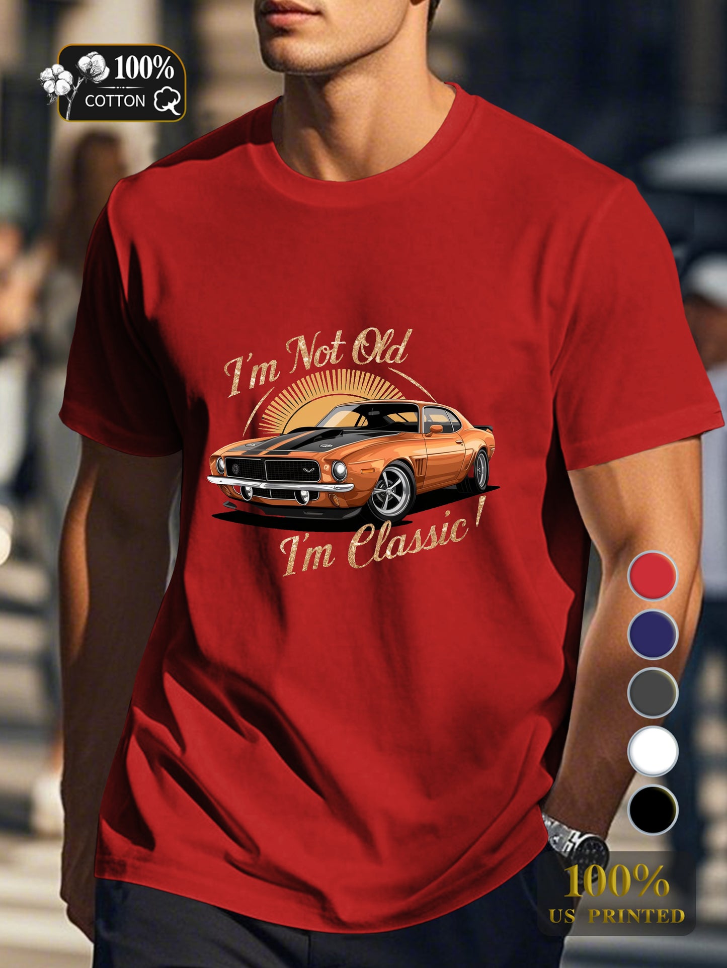 vintage orange muscle car Men's pure cotton Tshirt Comfort Fit
