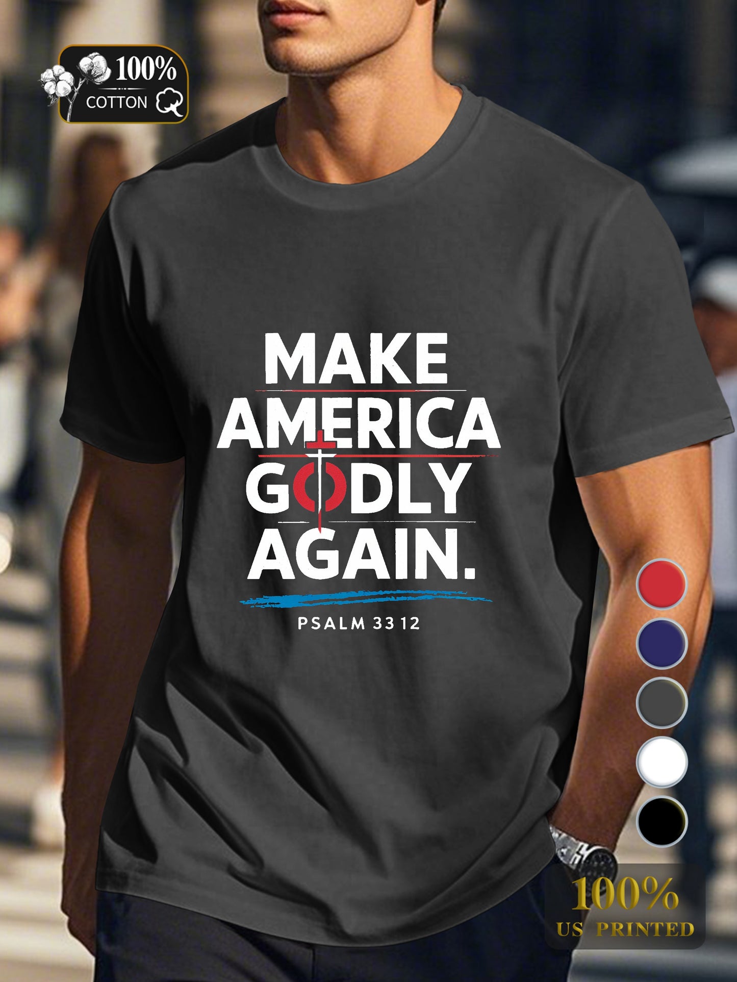 MAKE AMERICA GODLY AGAIN Men's pure cotton Tshirt Comfort Fit