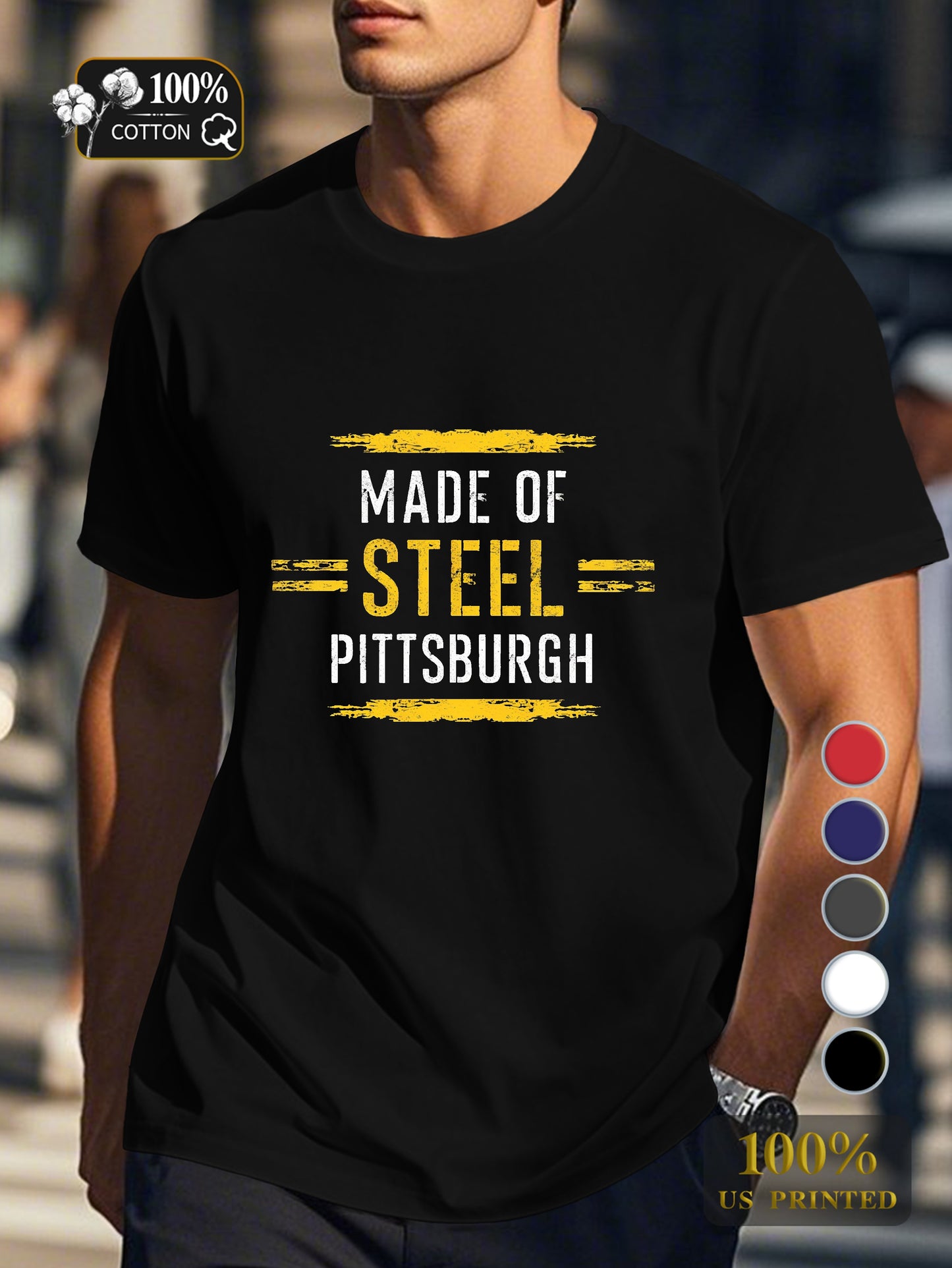 MADE OF STEEL PITTSBURGH Men's pure cotton Tshirt Comfort Fit