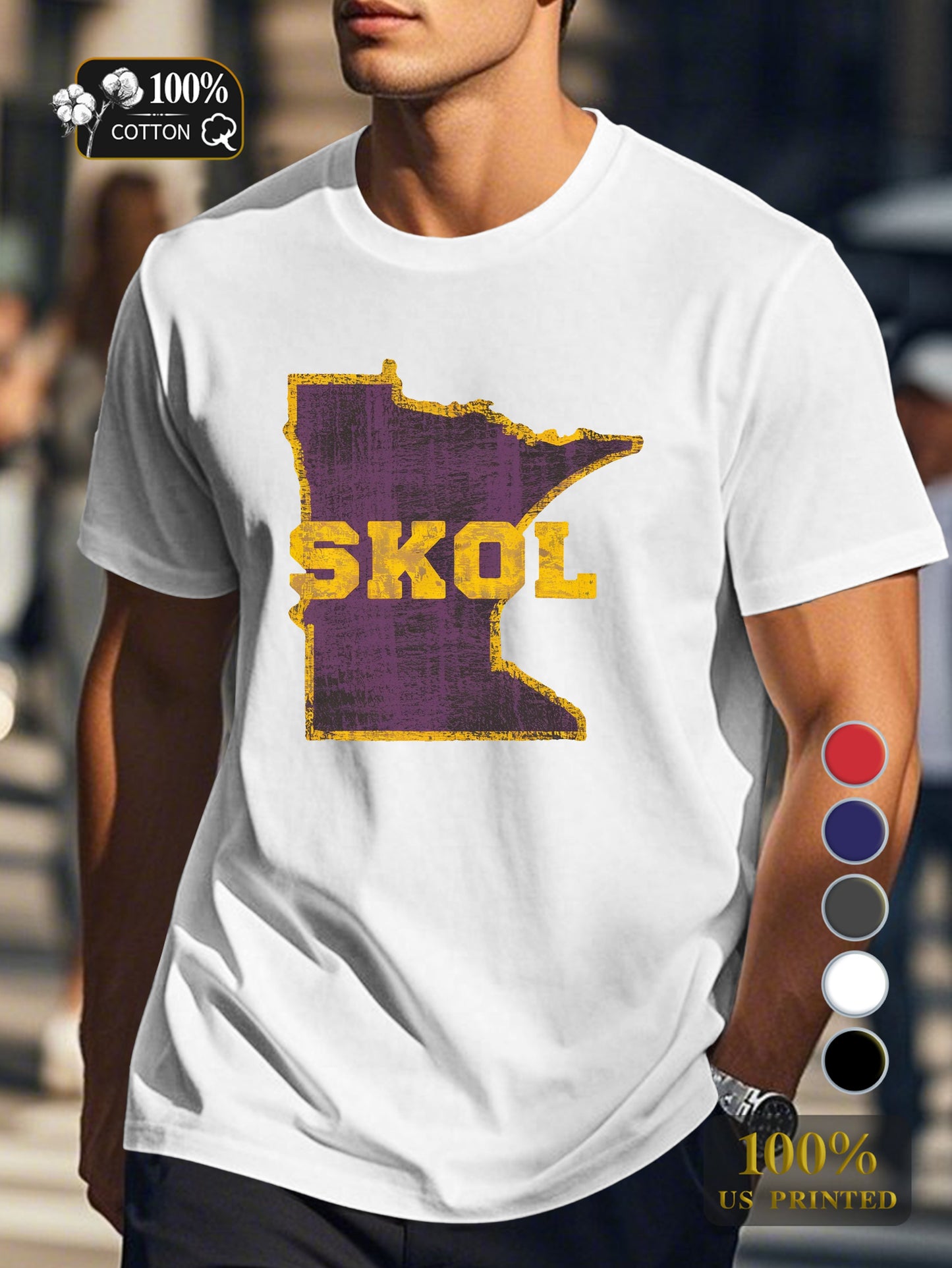 Minnesota outline with SKOL Men's pure cotton Tshirt Comfort Fit