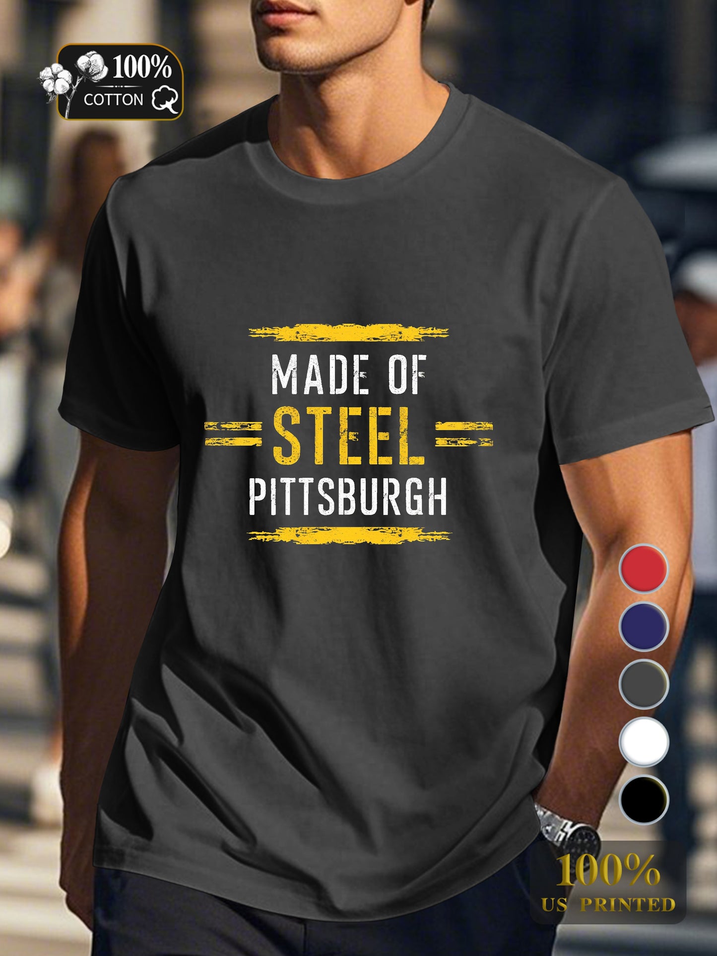 MADE OF STEEL PITTSBURGH Men's pure cotton Tshirt Comfort Fit