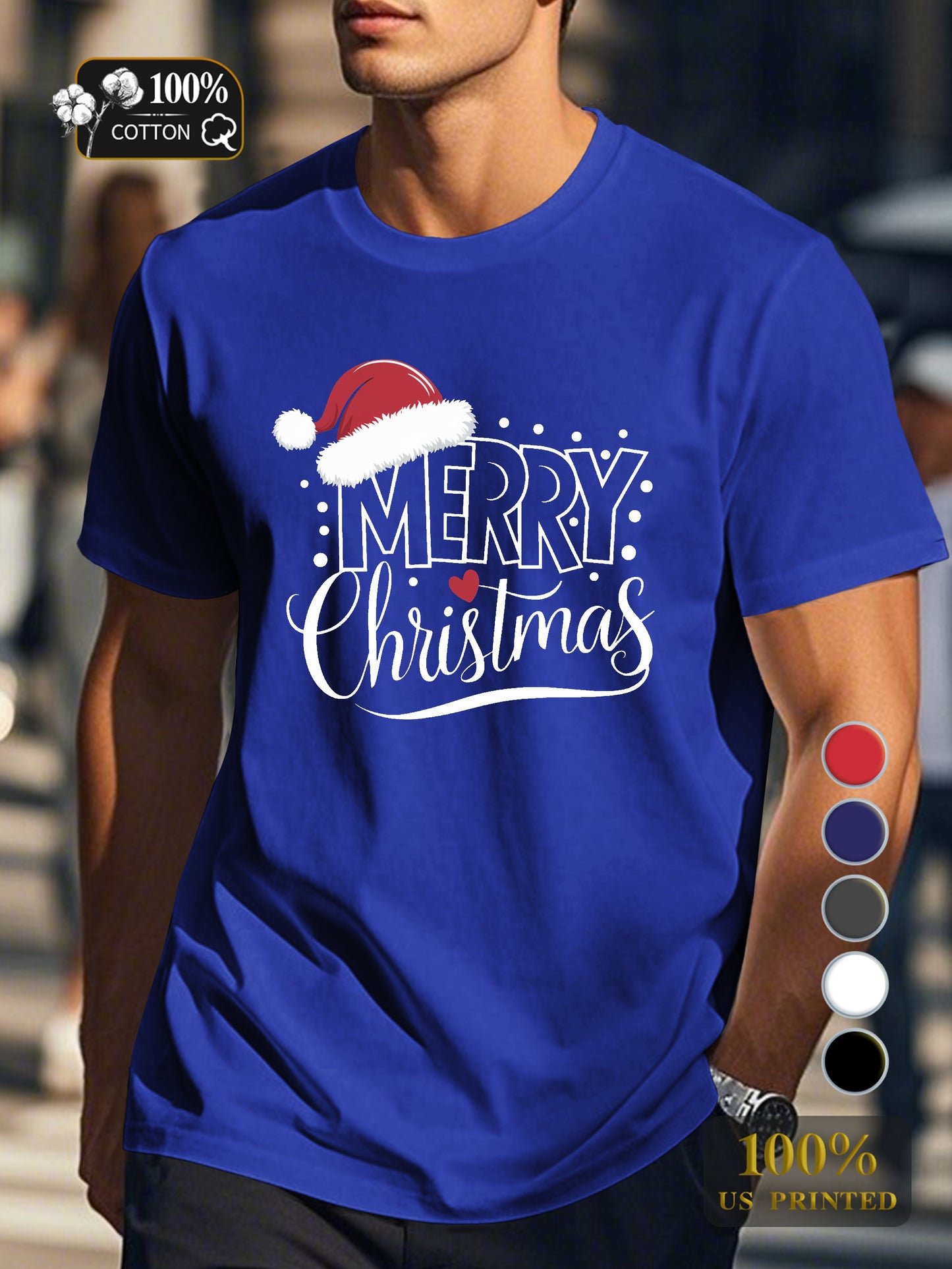 MERRY CHRISTMAS illustration Men's pure cotton Tshirt Comfort Fit