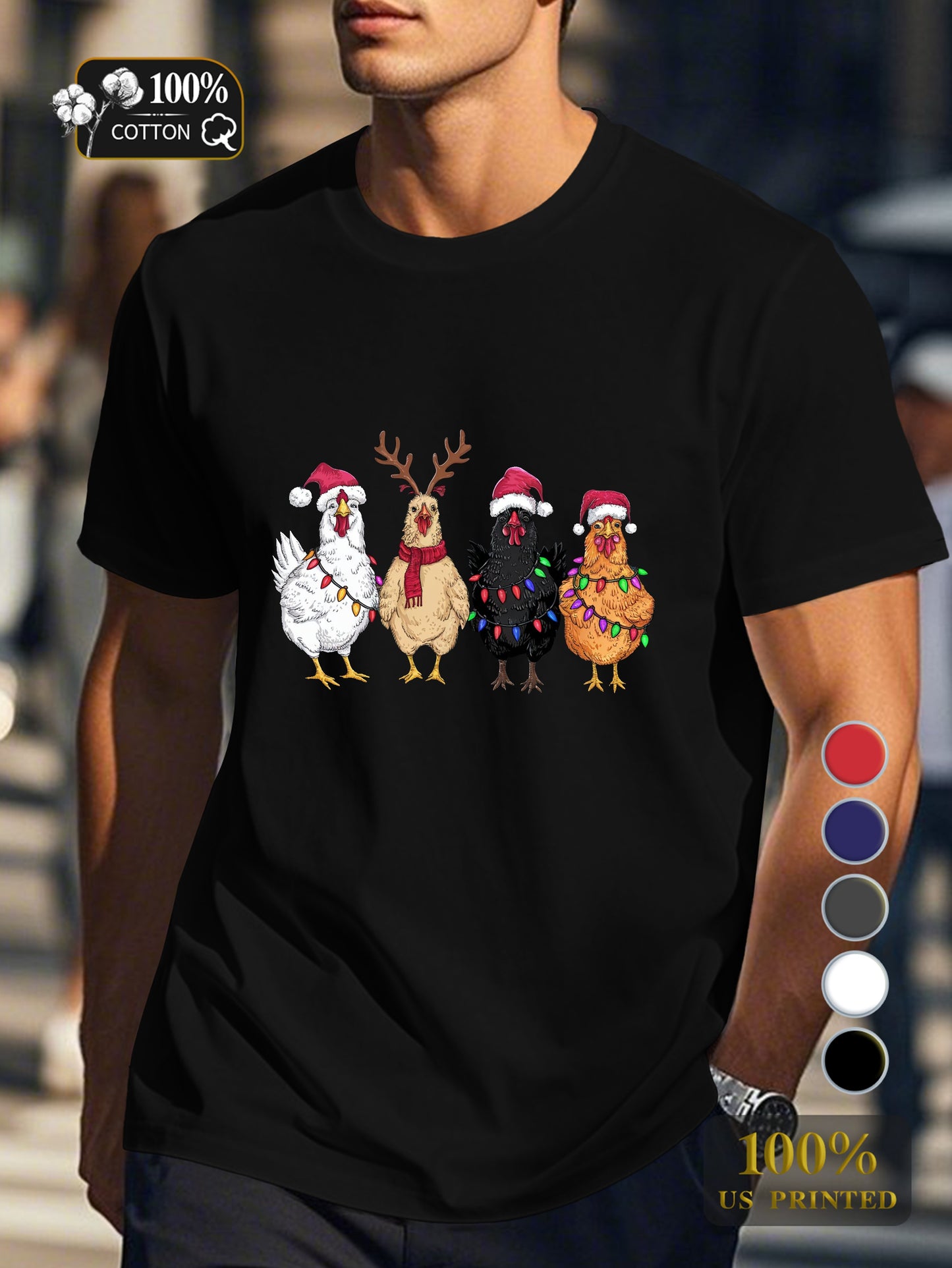 Four Christmas chickens Men's pure cotton Tshirt Comfort Fit
