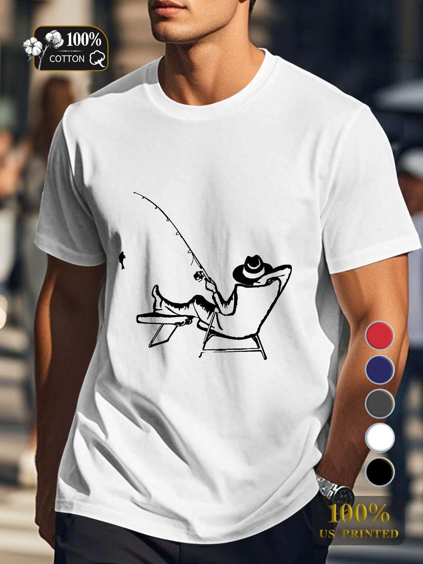 serene fishing scene Men's pure cotton Tshirt Comfort Fit