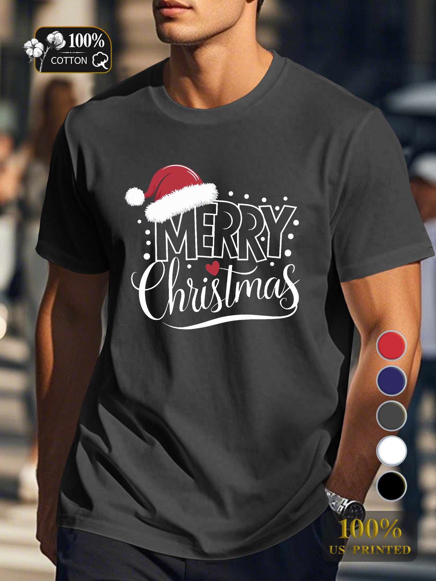 MERRY CHRISTMAS illustration Men's pure cotton Tshirt Comfort Fit