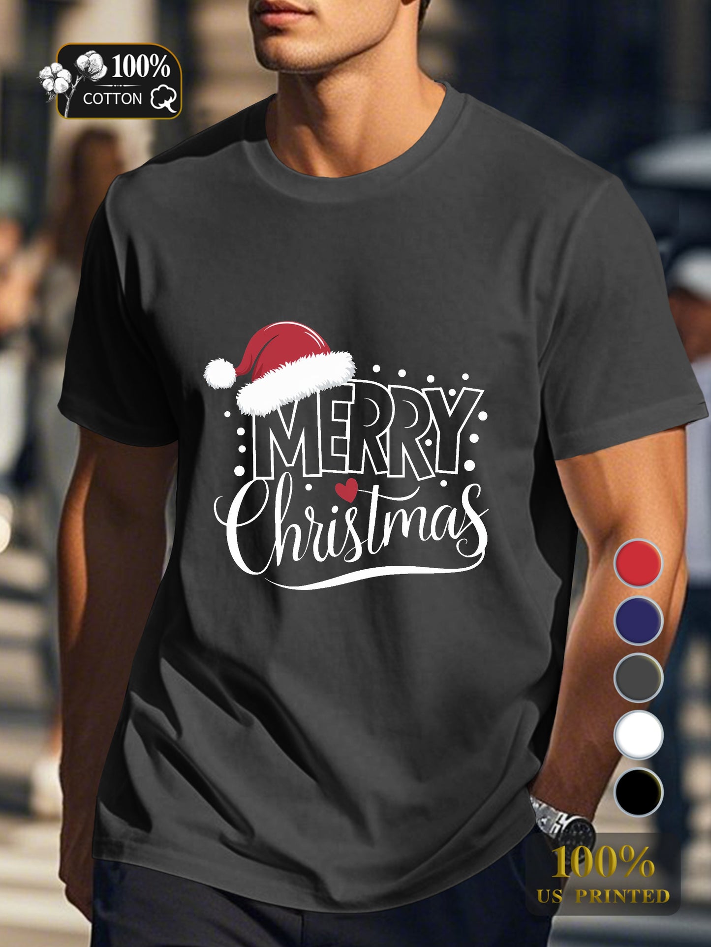 MERRY CHRISTMAS illustration Men's pure cotton Tshirt Comfort Fit