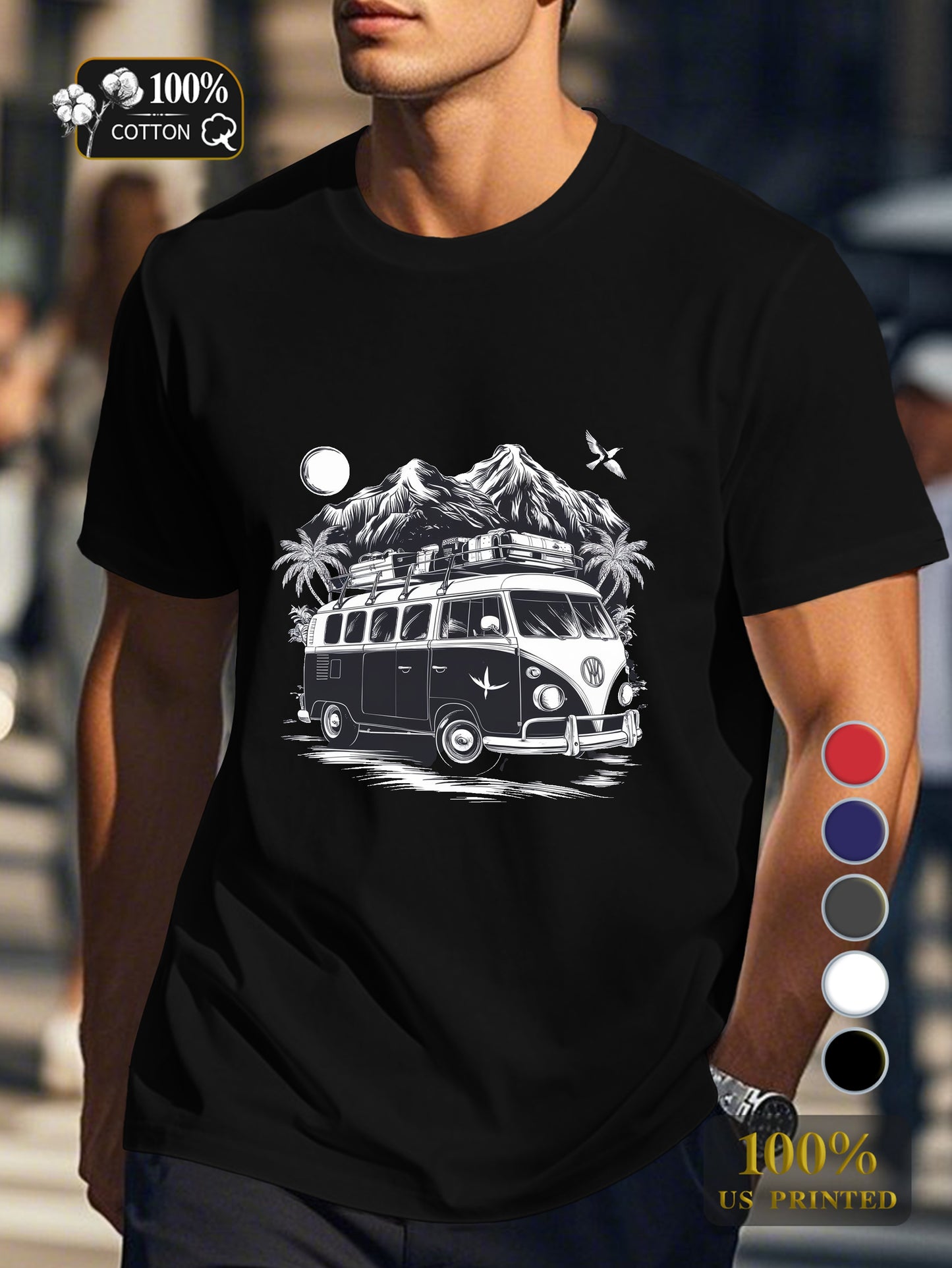 Vintage van with luggage Men's pure cotton Tshirt Comfort Fit