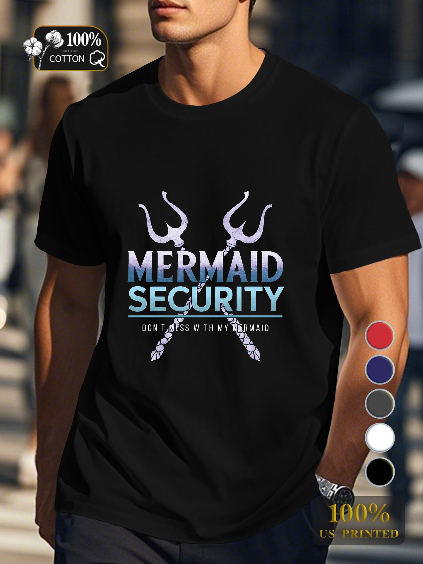 MERMAID SECURITY with tridents Men's pure cotton Tshirt Comfort Fit