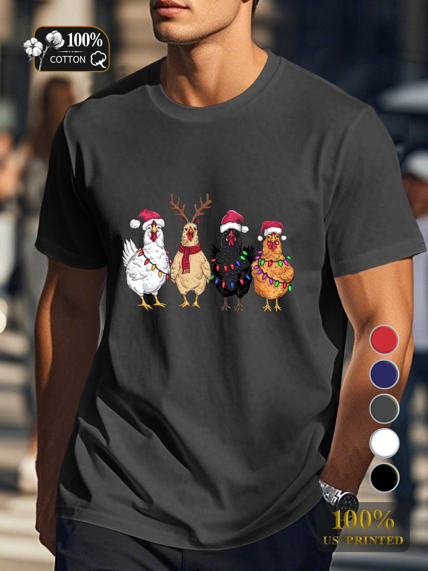 Four Christmas chickens Men's pure cotton Tshirt Comfort Fit