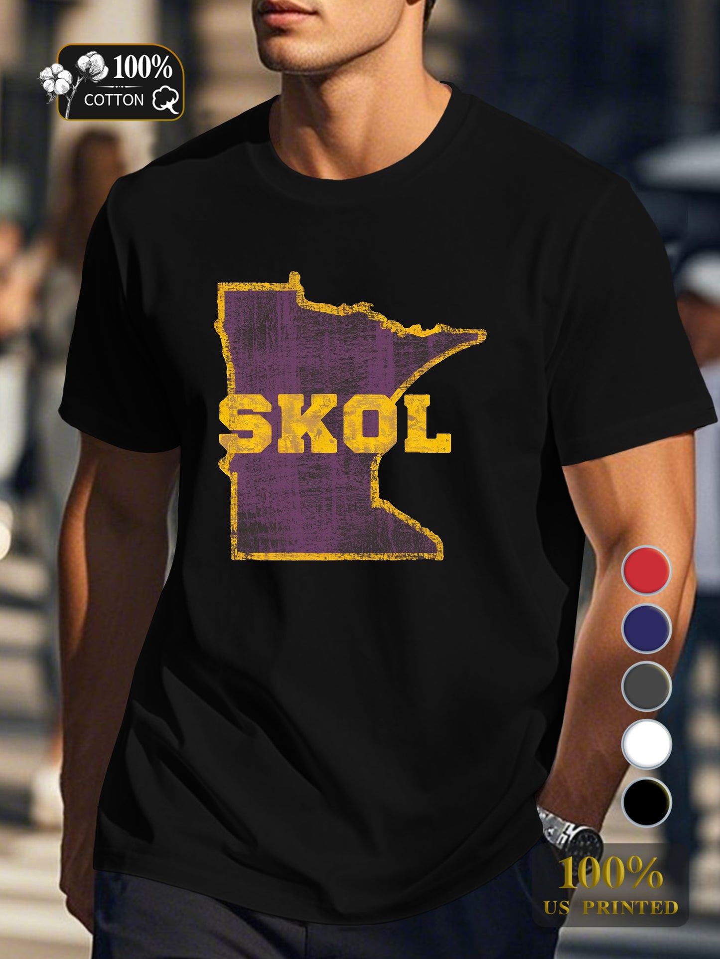 Minnesota outline with SKOL Men's pure cotton Tshirt Comfort Fit
