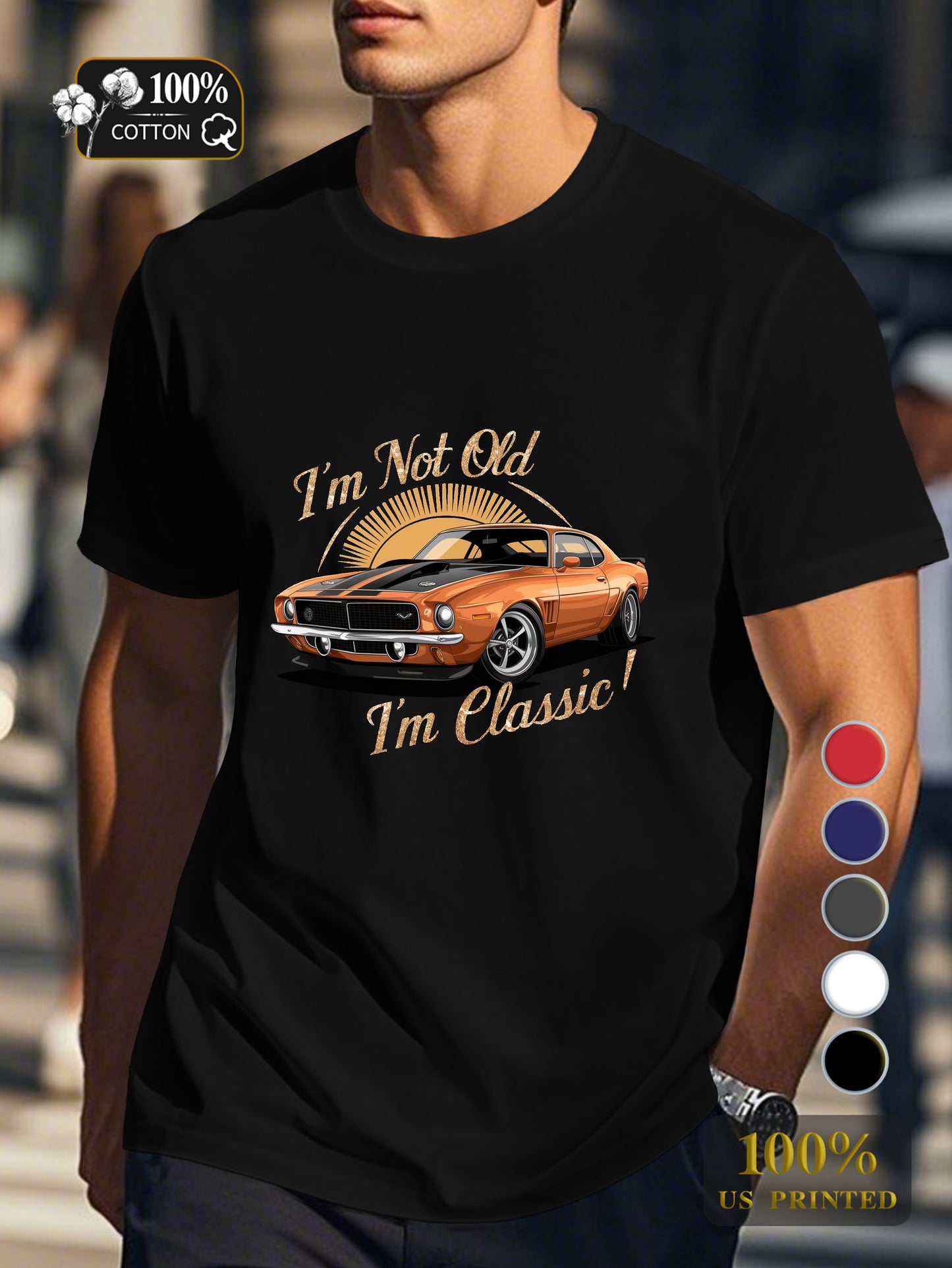 vintage orange muscle car Men's pure cotton Tshirt Comfort Fit