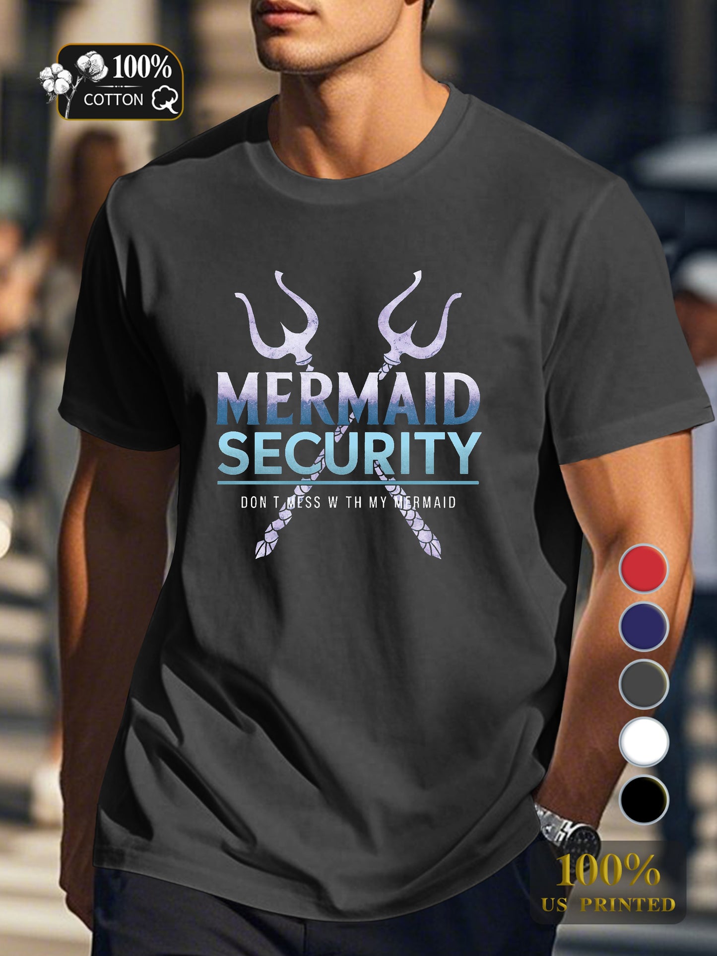 MERMAID SECURITY with tridents Men's pure cotton Tshirt Comfort Fit