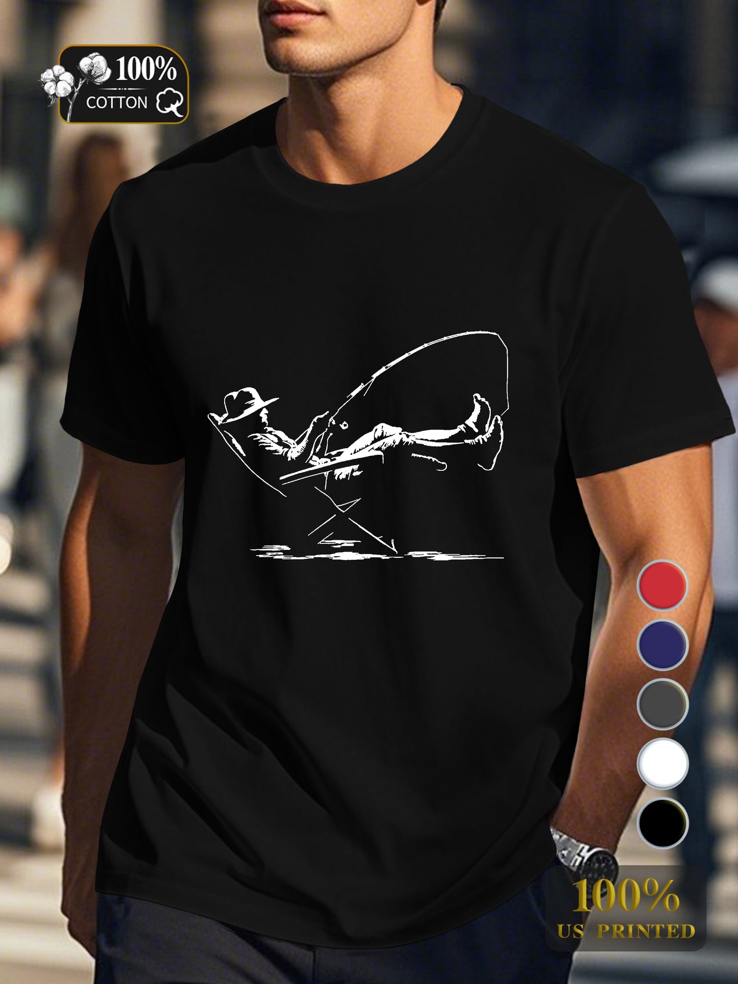 serene fishing scene Men's pure cotton Tshirt Comfort Fit