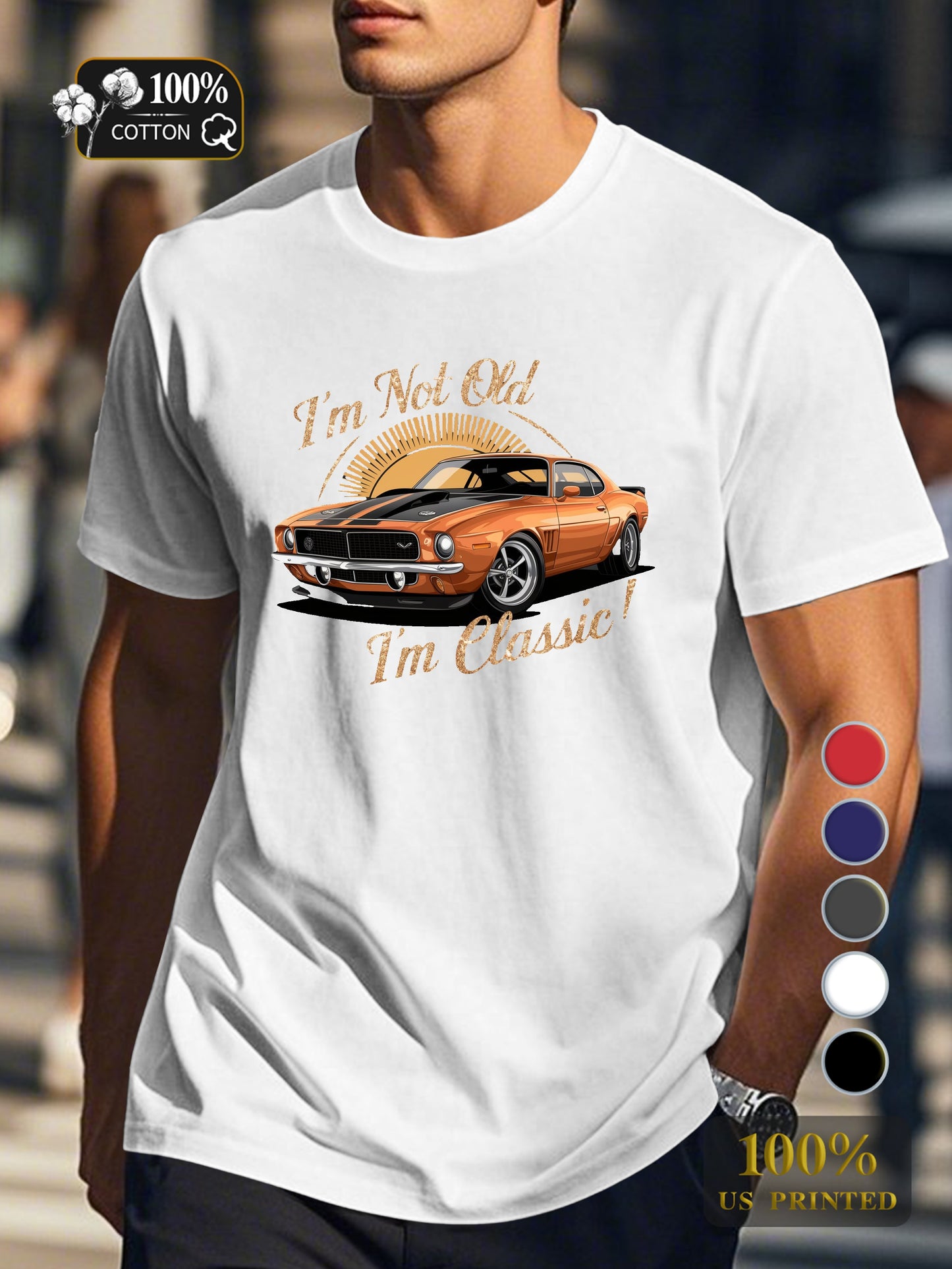 vintage orange muscle car Men's pure cotton Tshirt Comfort Fit