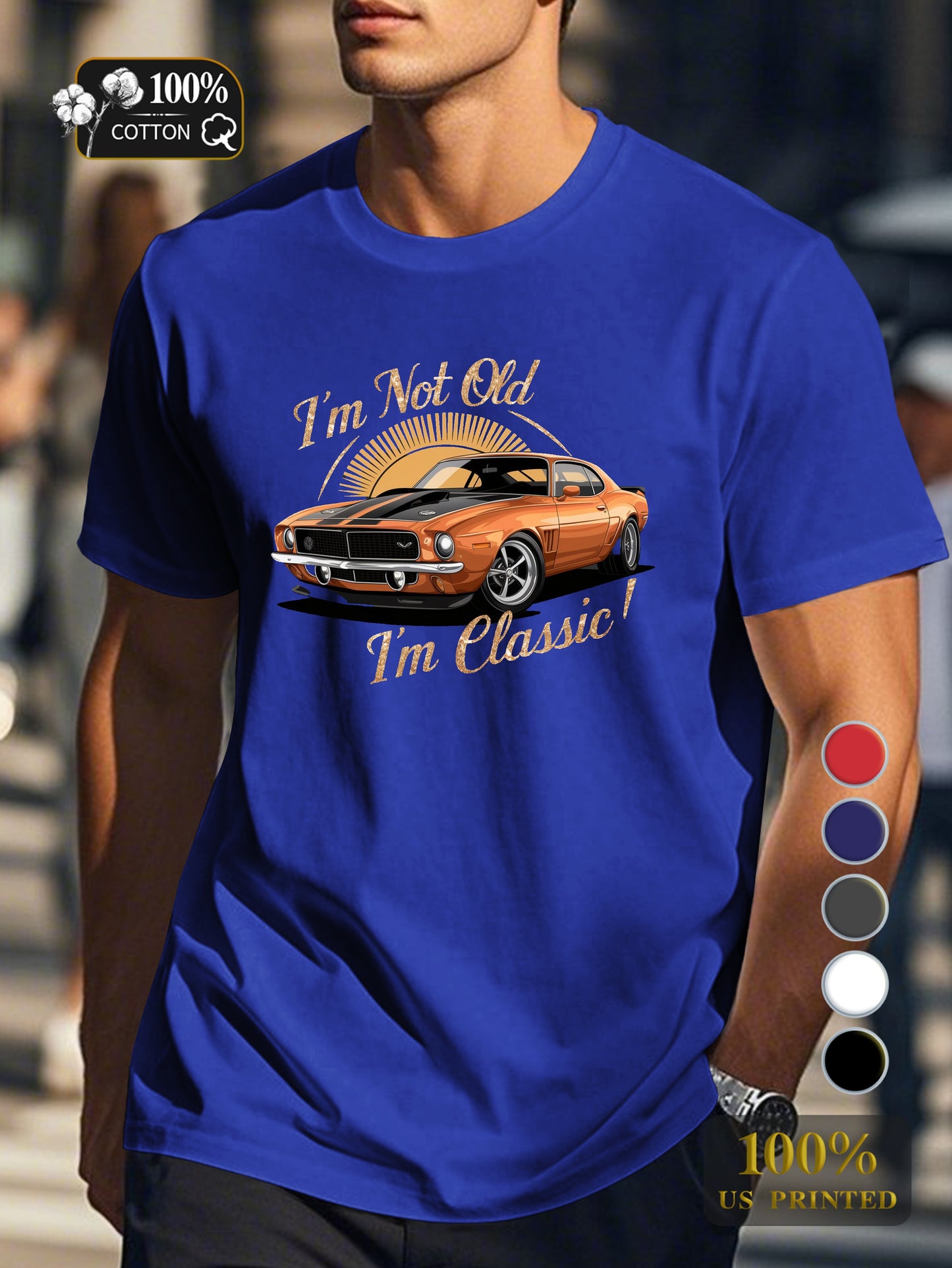 vintage orange muscle car Men's pure cotton Tshirt Comfort Fit