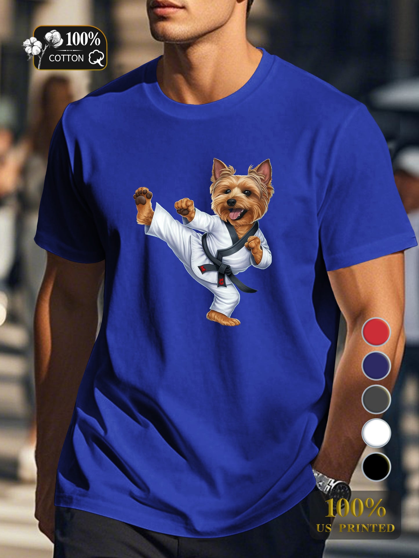 Yorkshire Terrier in martial arts gi Men's pure cotton Tshirt Comfort Fit