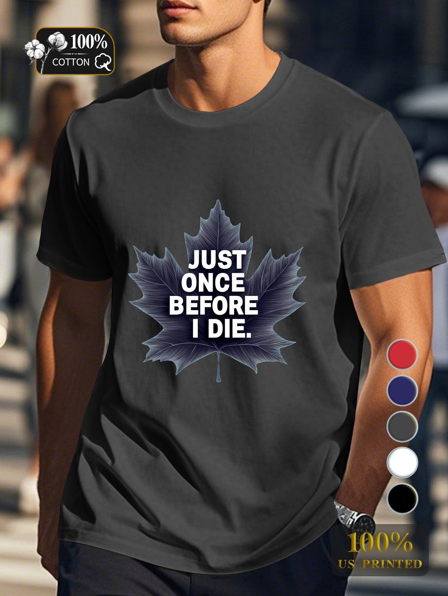 Illustration with bold maple leaf Men's pure cotton Tshirt Comfort Fit