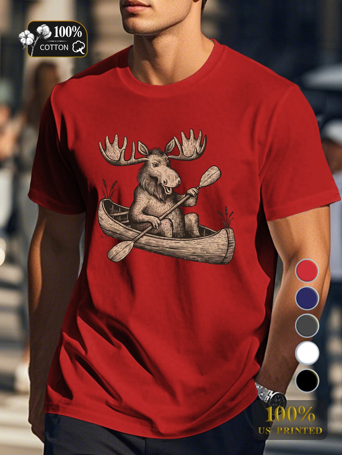 moose in canoe Men's pure cotton Tshirt Comfort Fit
