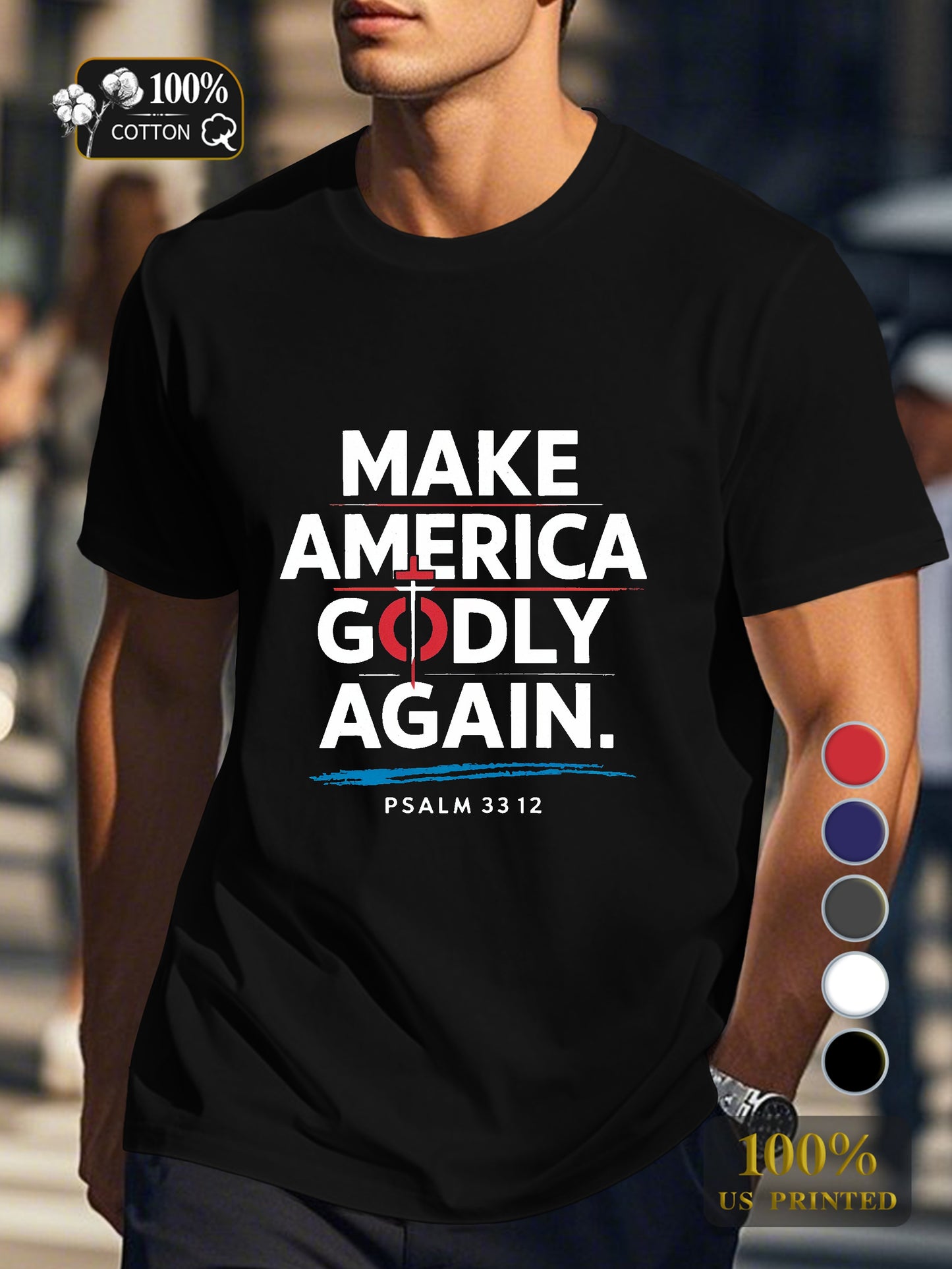 MAKE AMERICA GODLY AGAIN Men's pure cotton Tshirt Comfort Fit