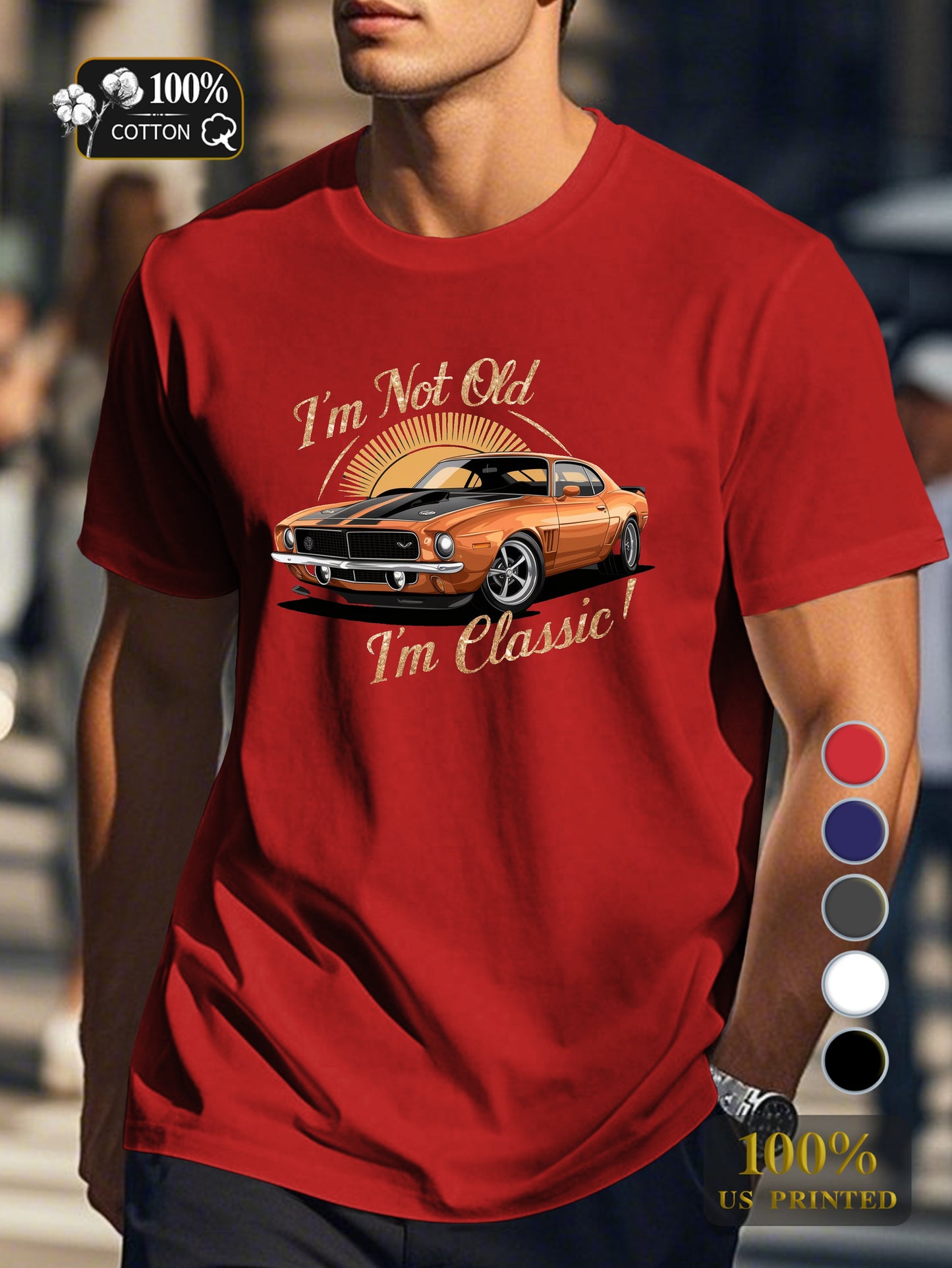 vintage orange muscle car Men's pure cotton Tshirt Comfort Fit