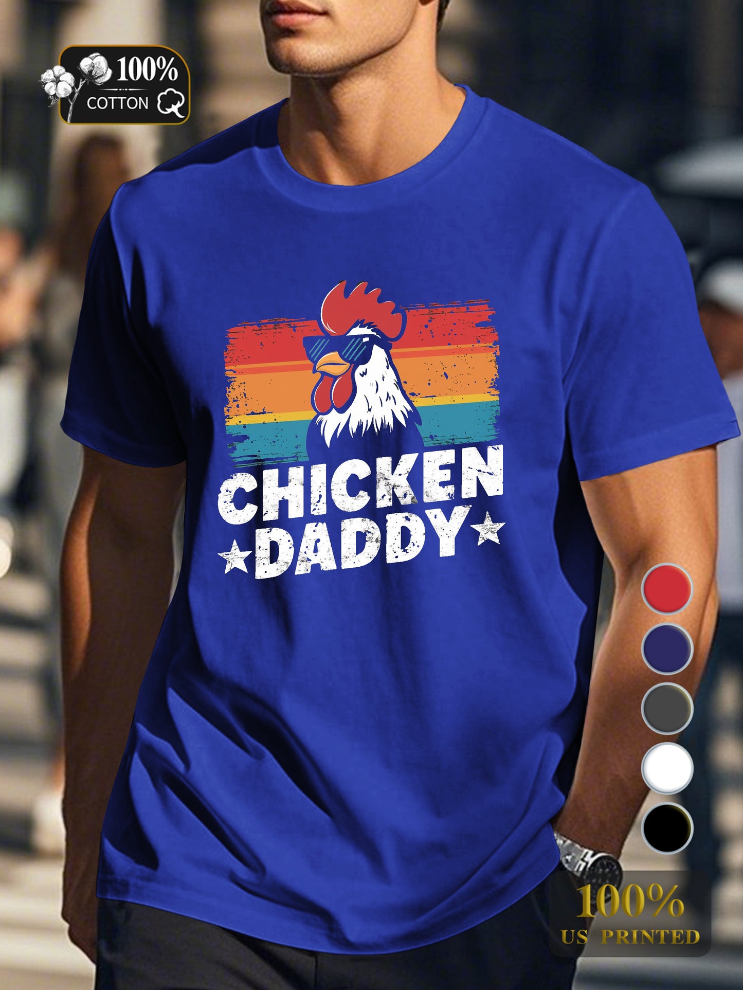 CHICKEN DADDY rooster illustration Men's pure cotton Tshirt Comfort Fit