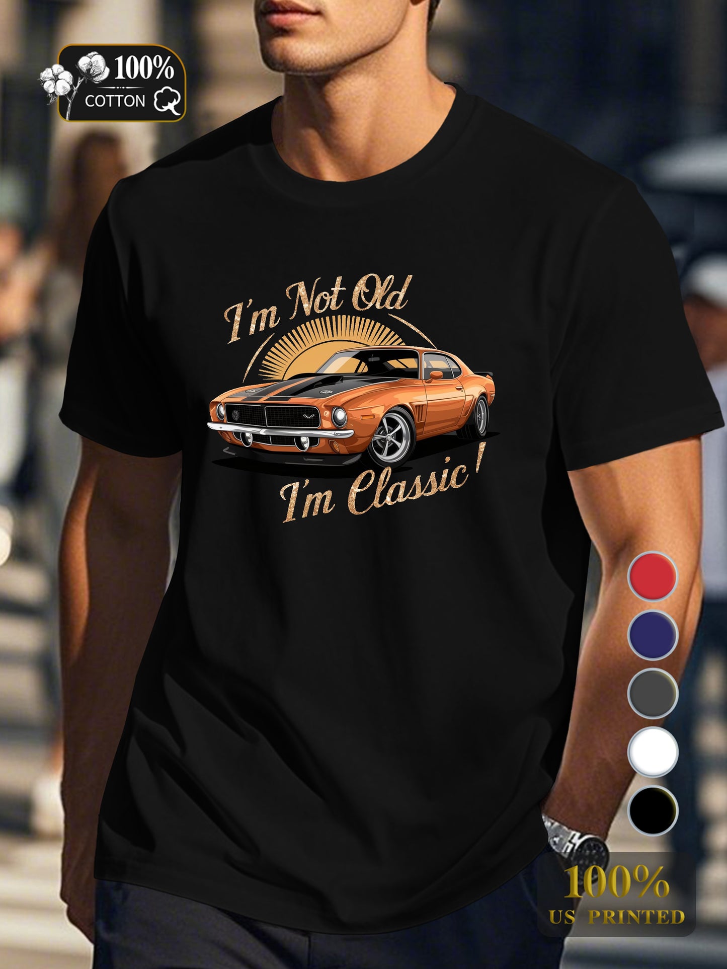 vintage orange muscle car Men's pure cotton Tshirt Comfort Fit