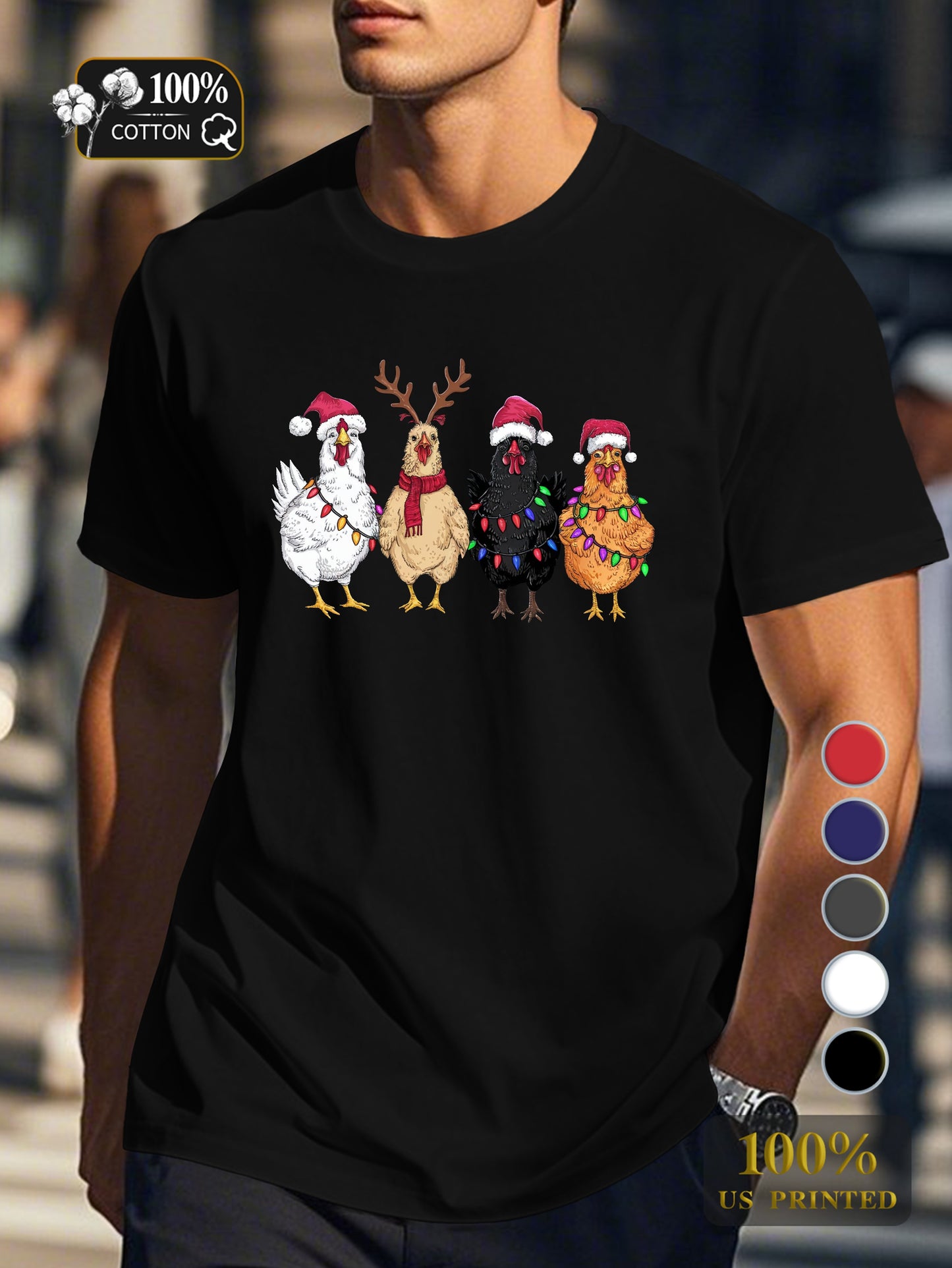 Four Christmas chickens Men's pure cotton Tshirt Comfort Fit