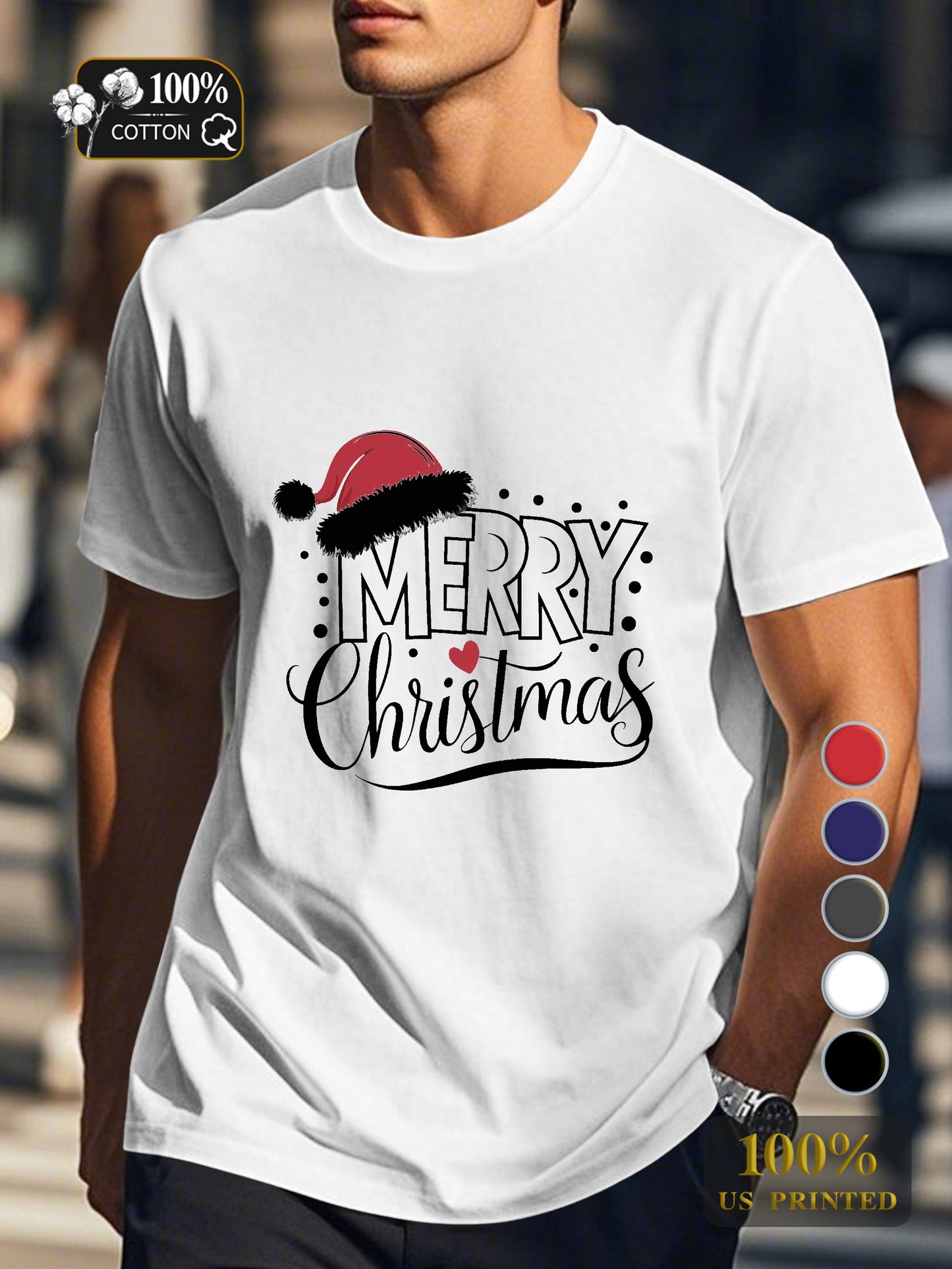 MERRY CHRISTMAS illustration Men's pure cotton Tshirt Comfort Fit