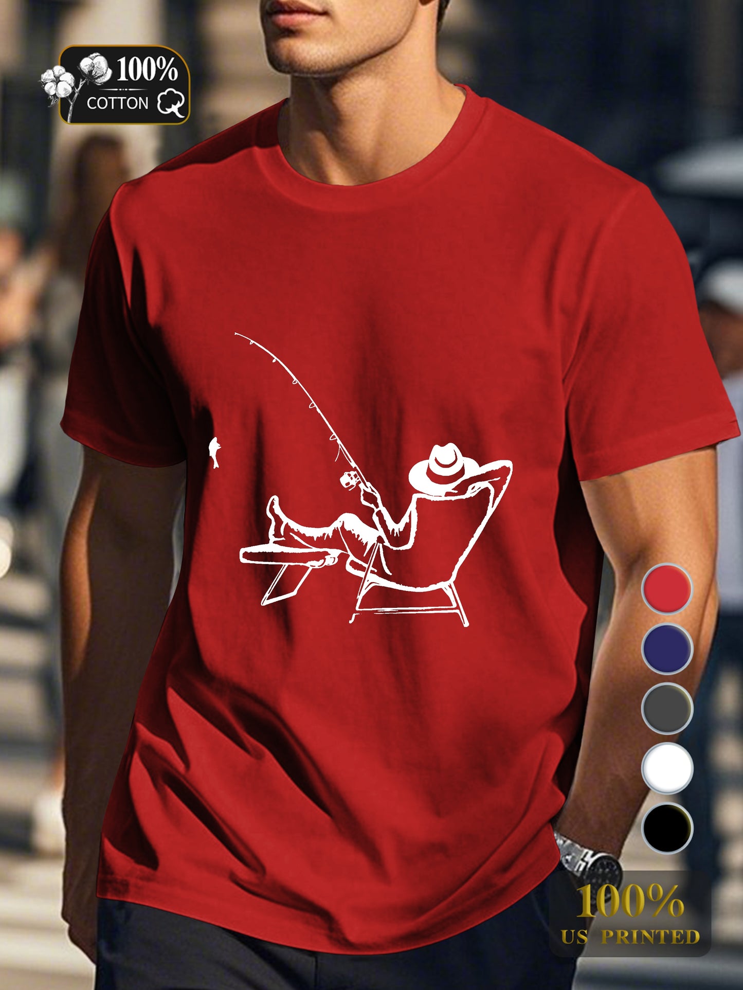 serene fishing scene Men's pure cotton Tshirt Comfort Fit