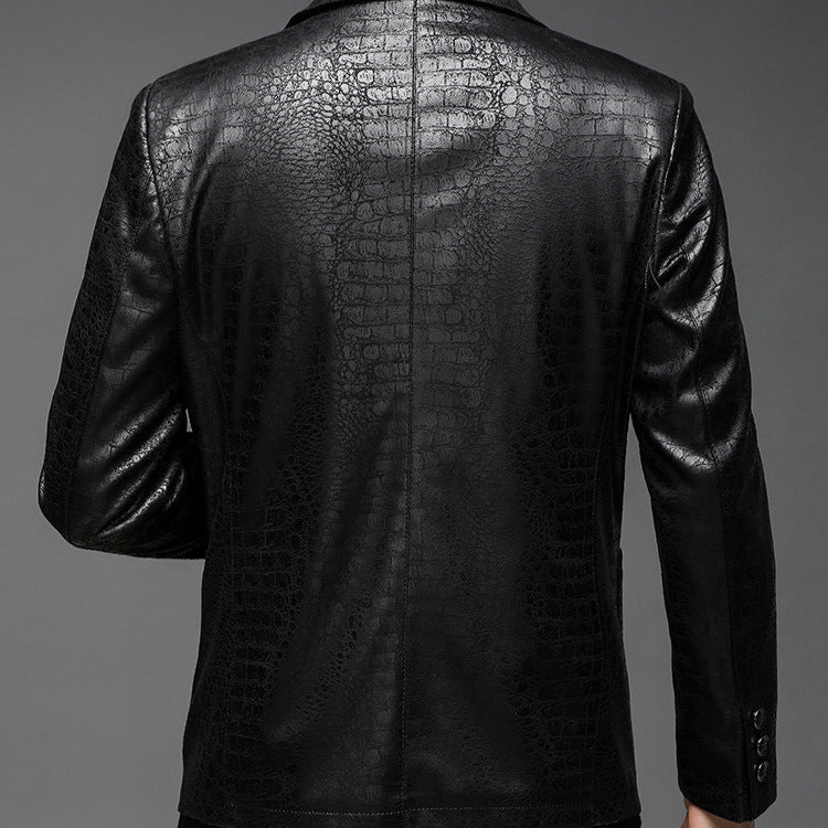 Textured leather suit jacket