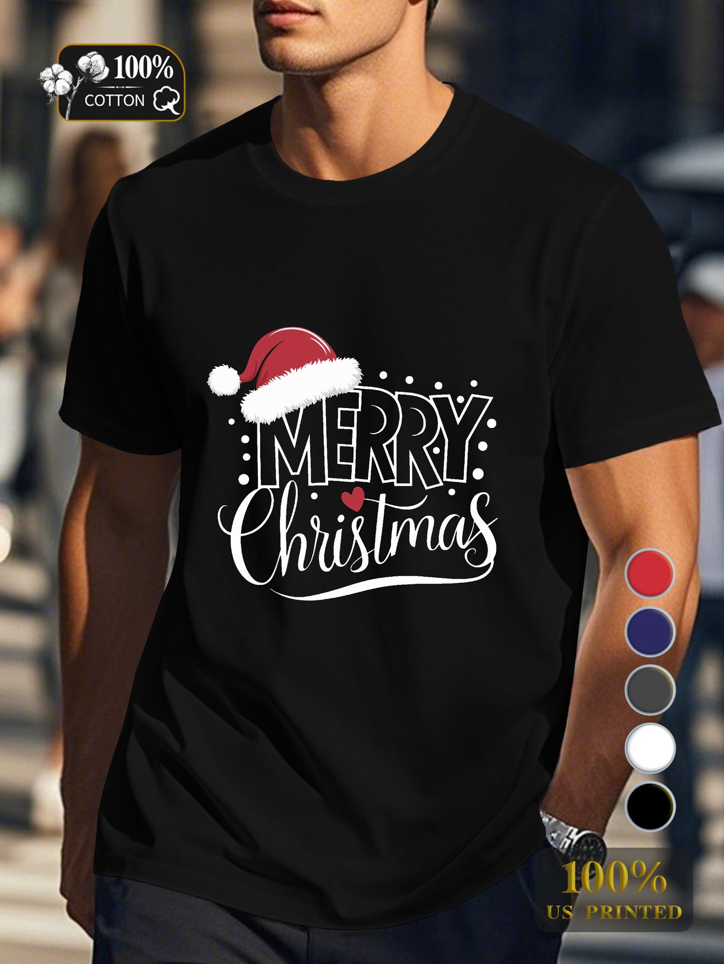 MERRY CHRISTMAS illustration Men's pure cotton Tshirt Comfort Fit