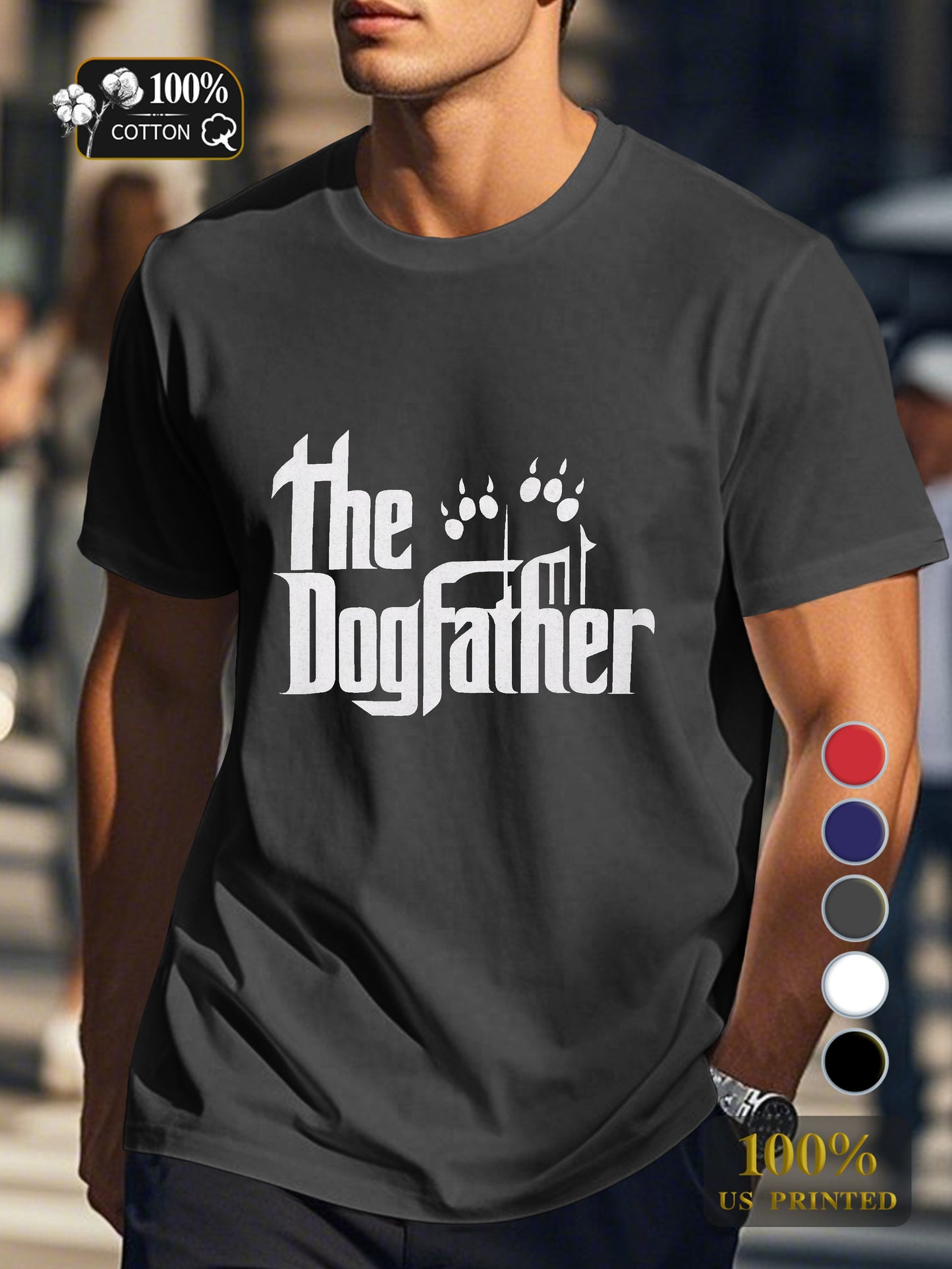 The Dogfather with paw prints Men's pure cotton Tshirt Comfort Fit
