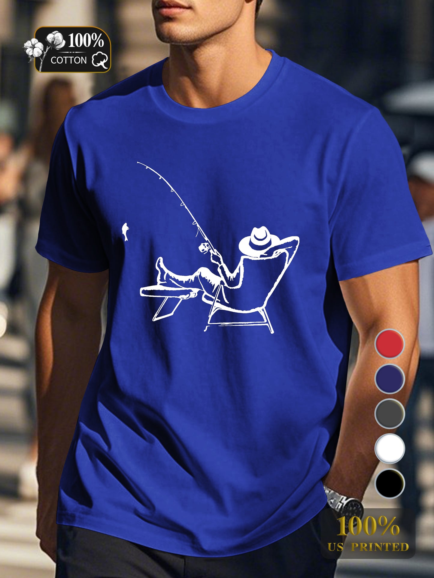 serene fishing scene Men's pure cotton Tshirt Comfort Fit