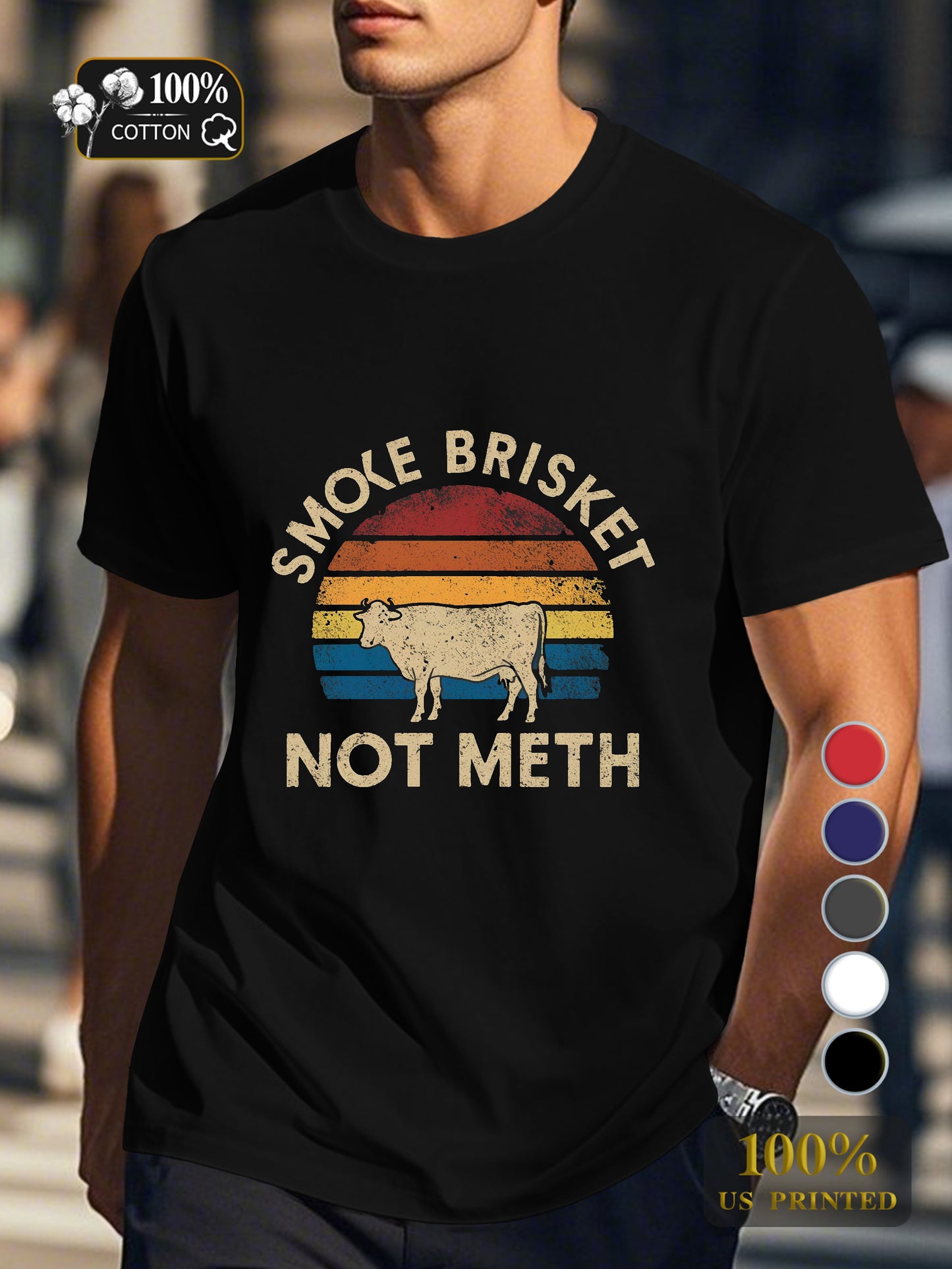SMOKE BRISKET NOT METH Men's pure cotton Tshirt Comfort Fit