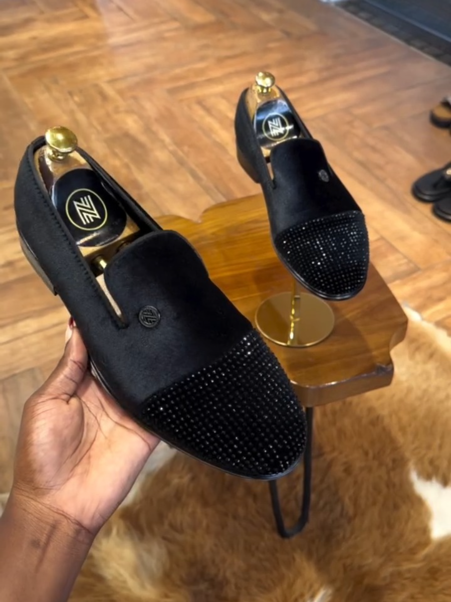 Black Studded Cap-toe Loafers