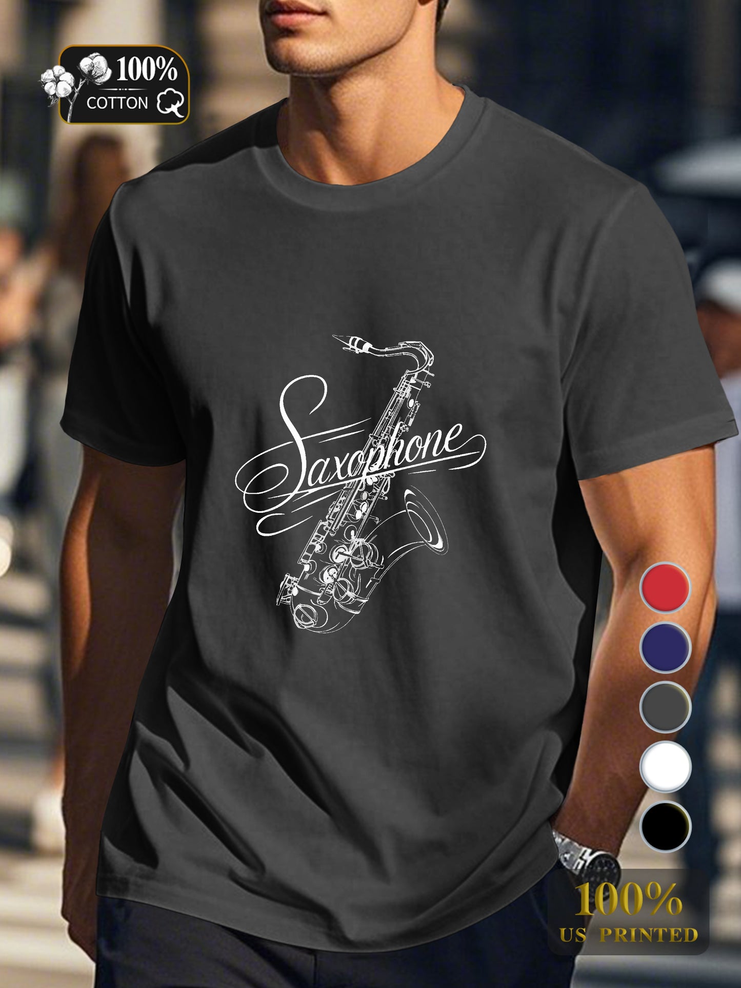 Sophisticated saxophone illustration Men's pure cotton Tshirt Comfort Fit