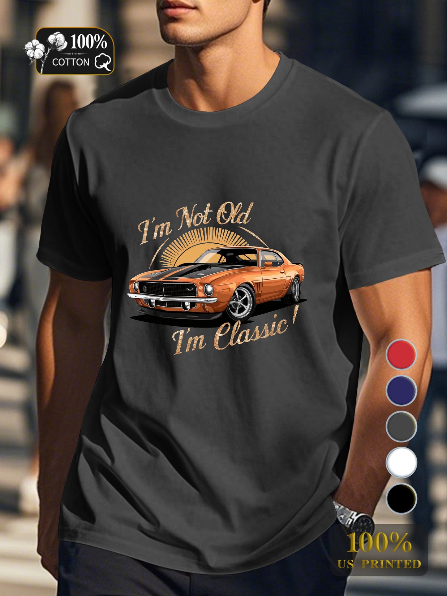 vintage orange muscle car Men's pure cotton Tshirt Comfort Fit
