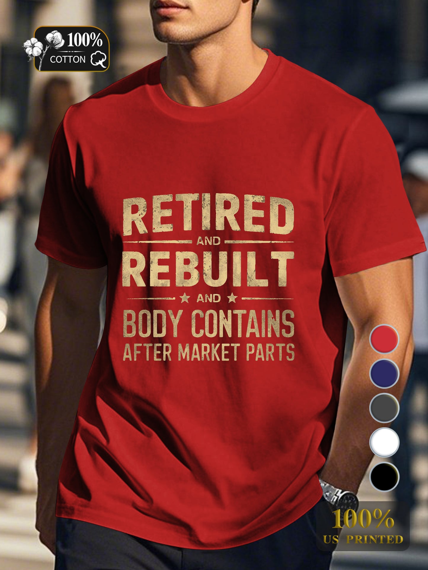 RETIRED and REBUILT illustration Men's pure cotton Tshirt Comfort Fit