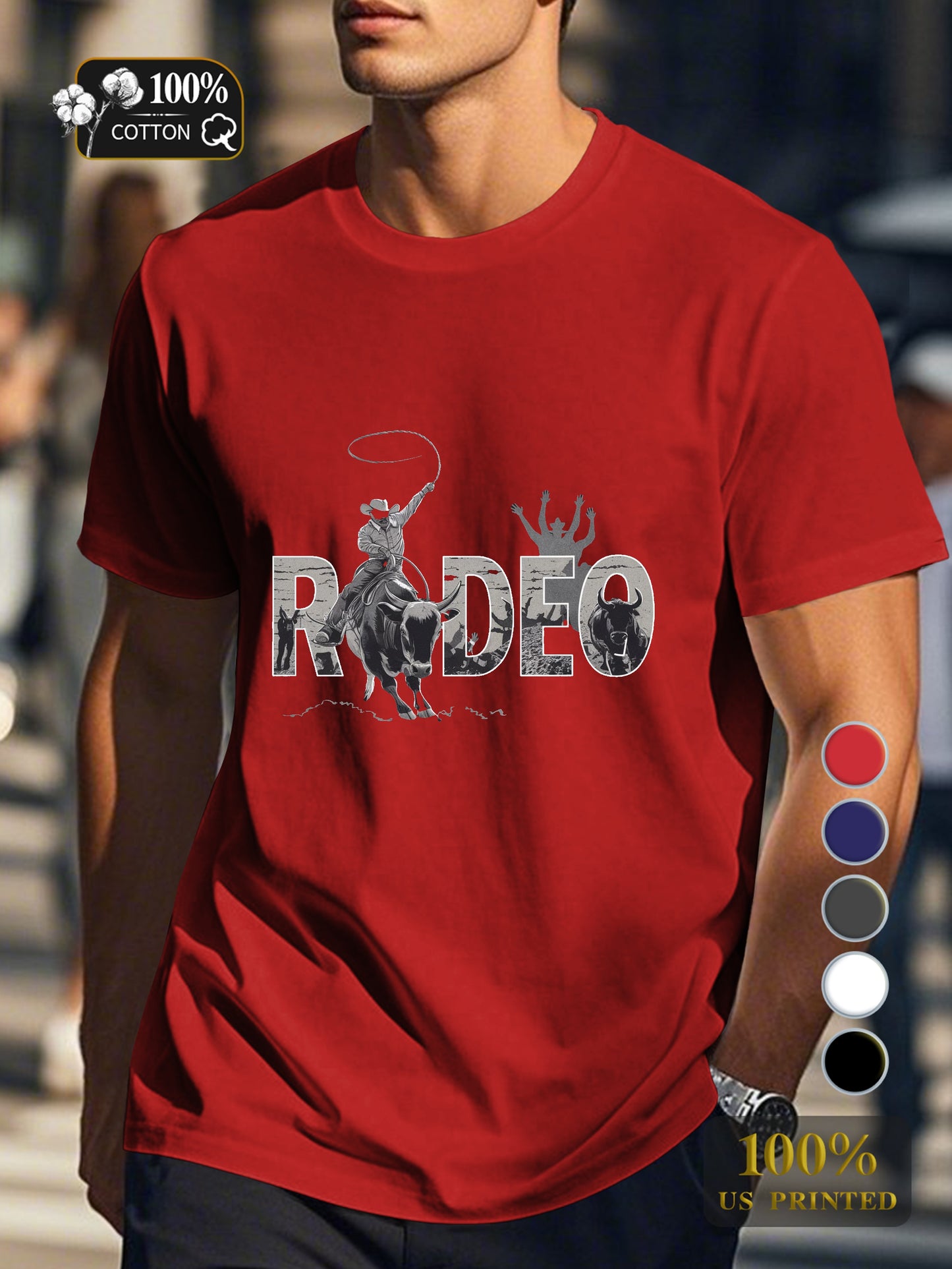 RODEO with detailed scenes Men's pure cotton Tshirt Comfort Fit